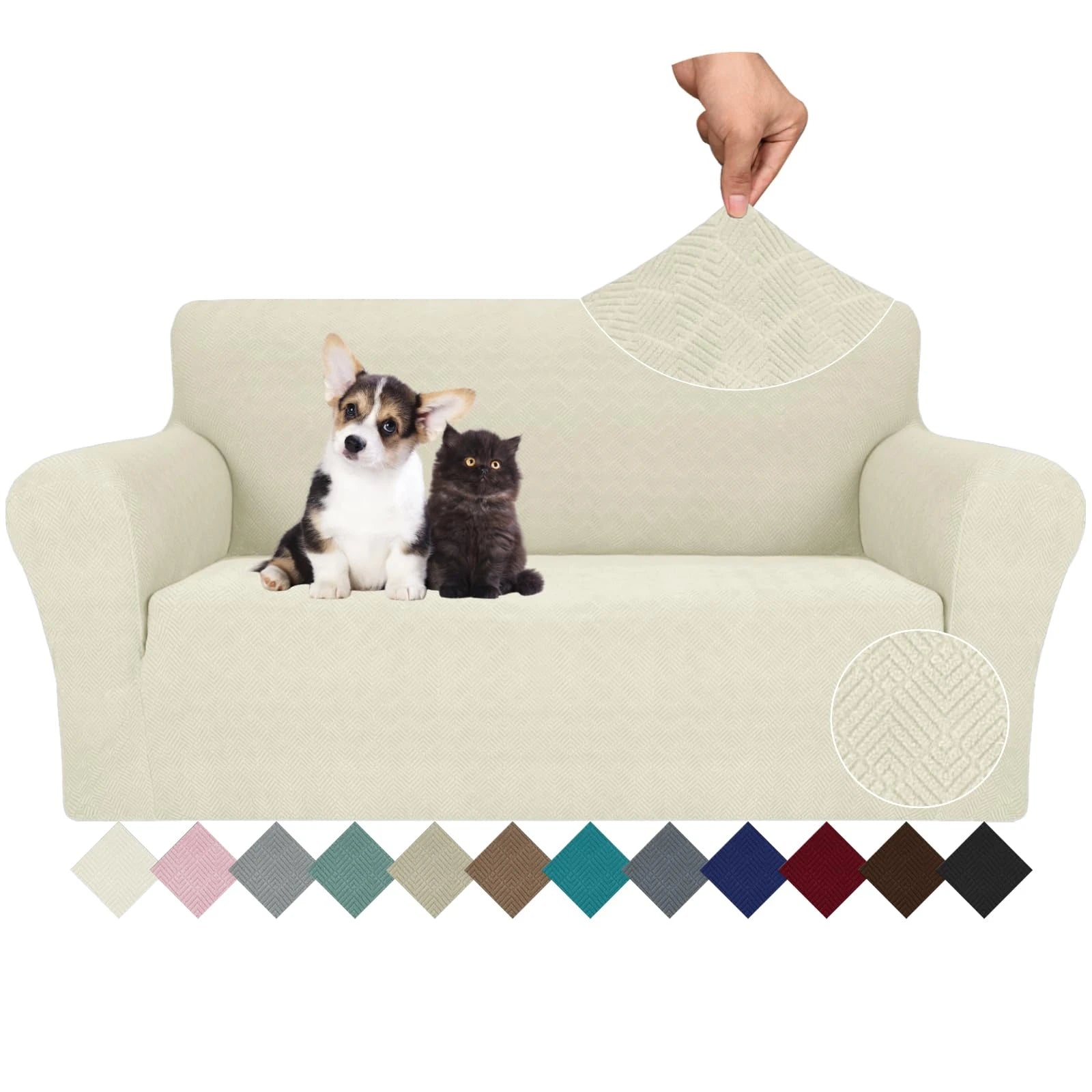 YSTYLE Stretch 2 Seater Sofa Cover with Armrests Anti-Slip Washable-YSTYLE