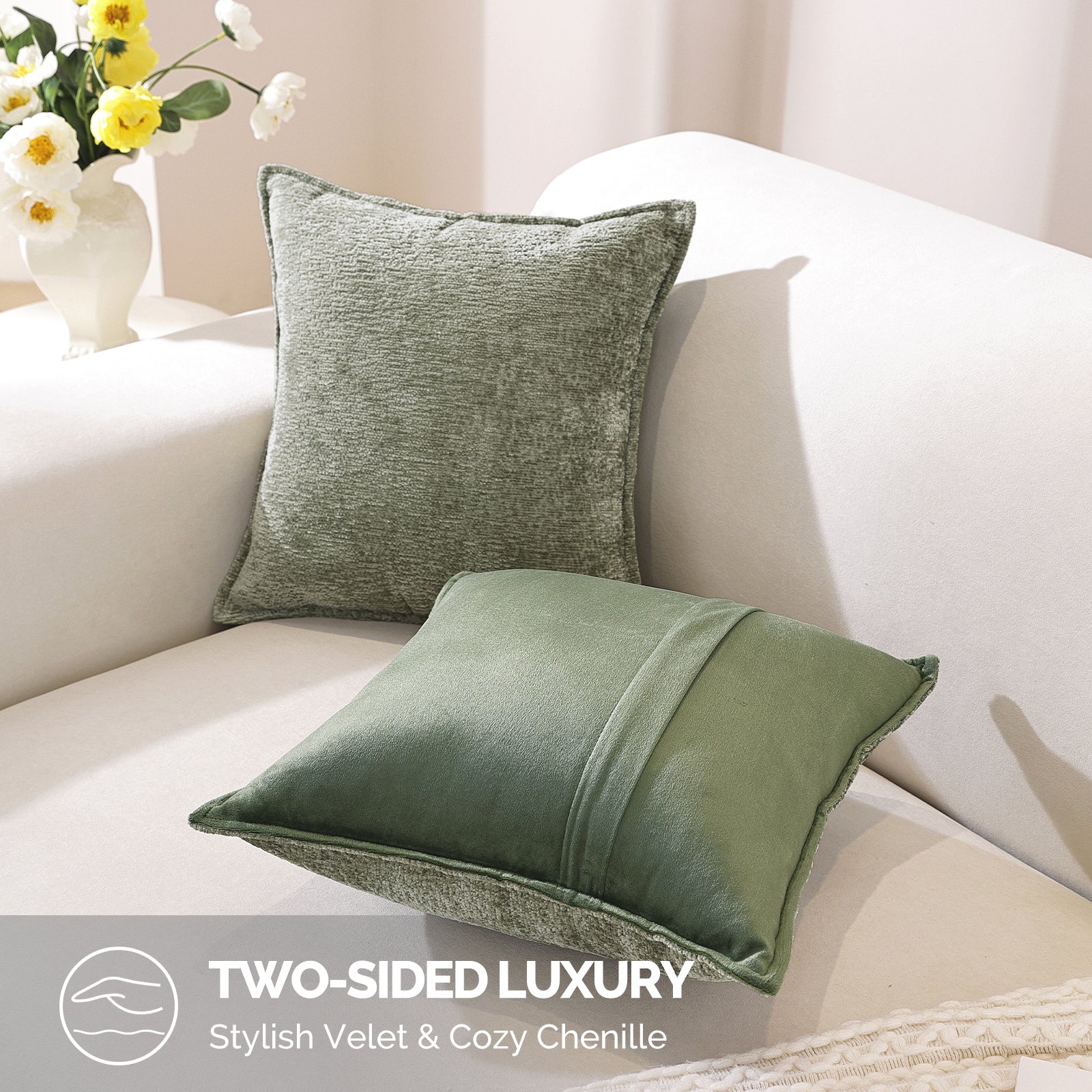 Ystyle Chenille Sofa Cushion Covers 60 x 60 cm, 2 Pieces, Soft Durable Heart-Shaped Cushion Cover, Decorative Elegant Pillow Case for Living Room