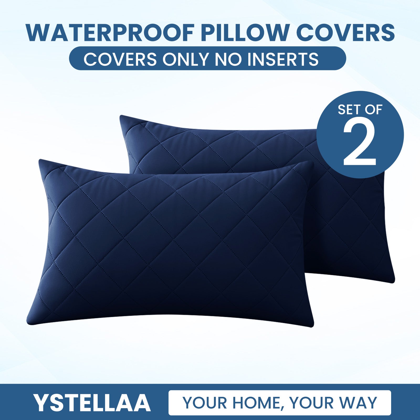 YSTYLE 2 Pieces Waterproof Bed Pillowcases 50x80cm Anti Mite-YSTYLE