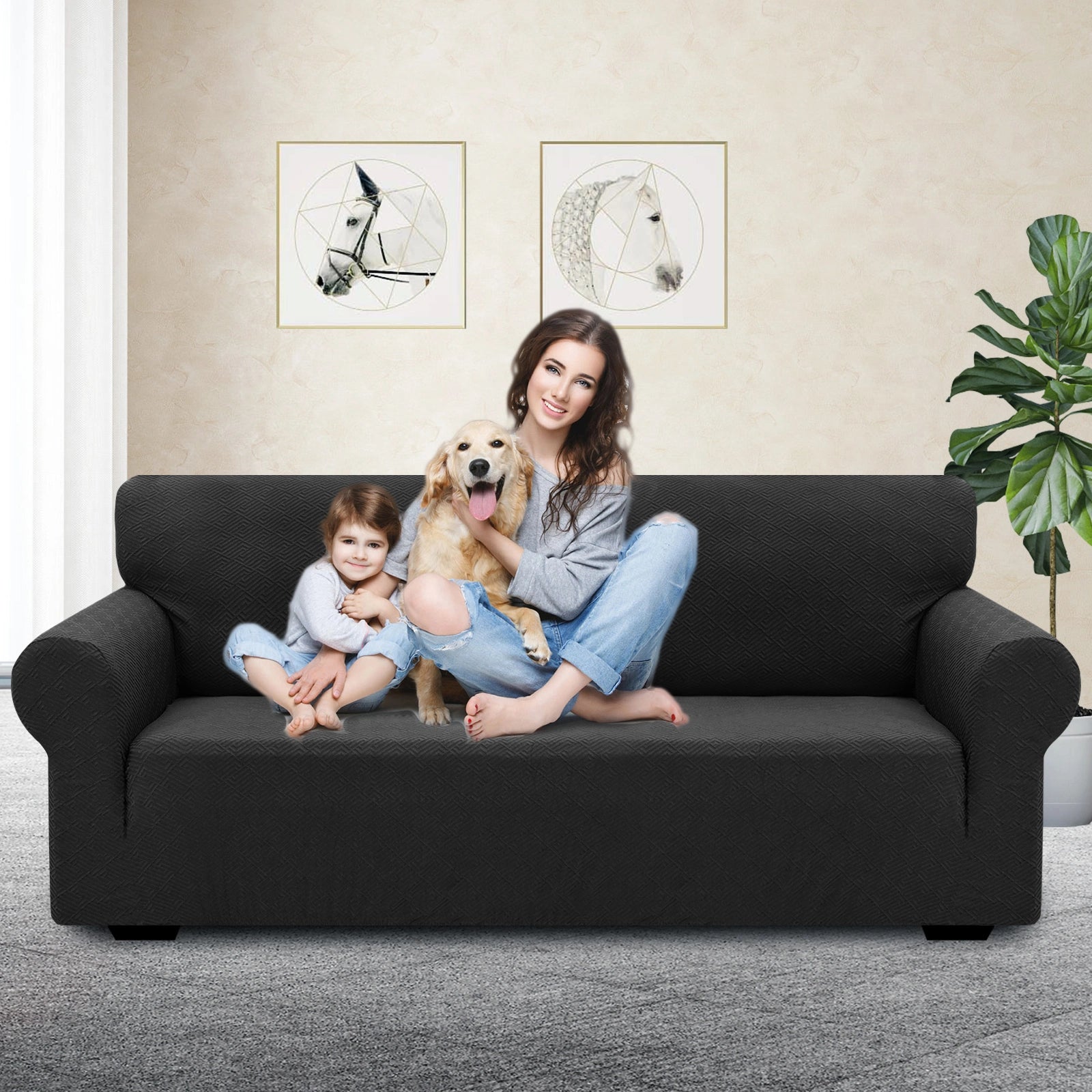 YSTYLE 4 Seater Sofa Cover – Stretch Fit, Pet Scratch Resistant, Geometric Jacquard, Anti-Slip, Washable-Back Shape