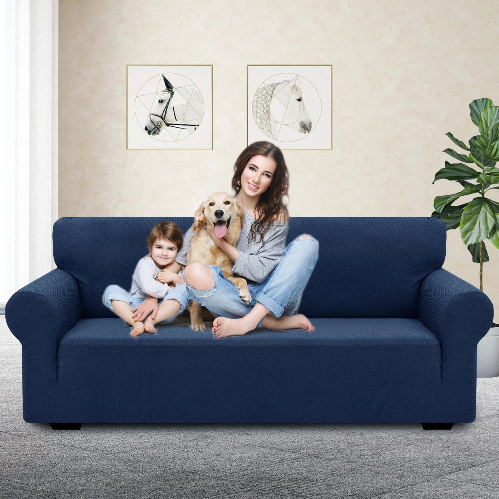 YSTYLE Stretch 4 Seater Sofa Cover with Armrests Geometric Jacquard Pattern-YSTYLE