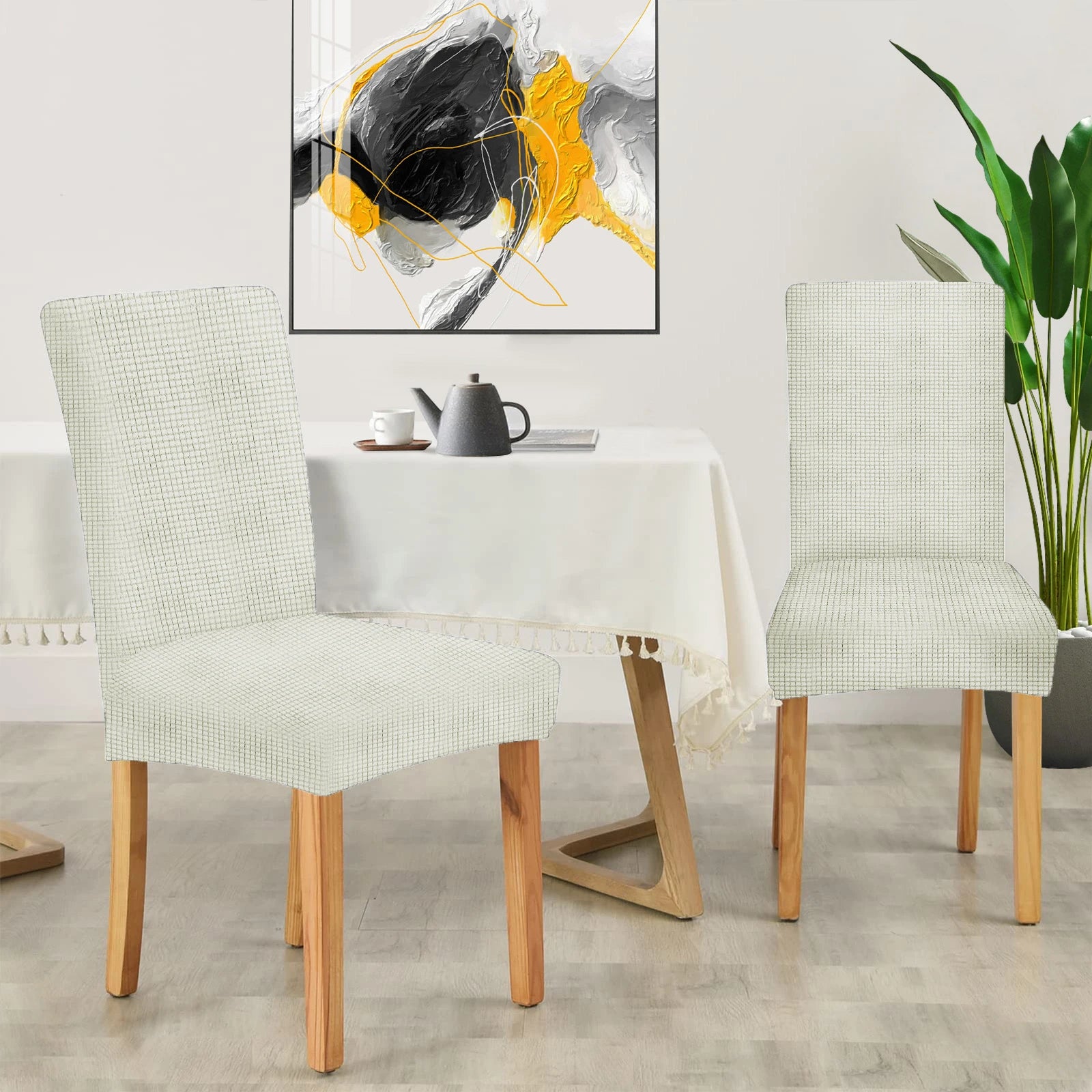 YSTYLE Chair Covers with Backrest 6 pcs – Stretch Fit, Wrinkle-Free, Pet-Friendly, Universal Size, Modern Look-Brushed Plaid