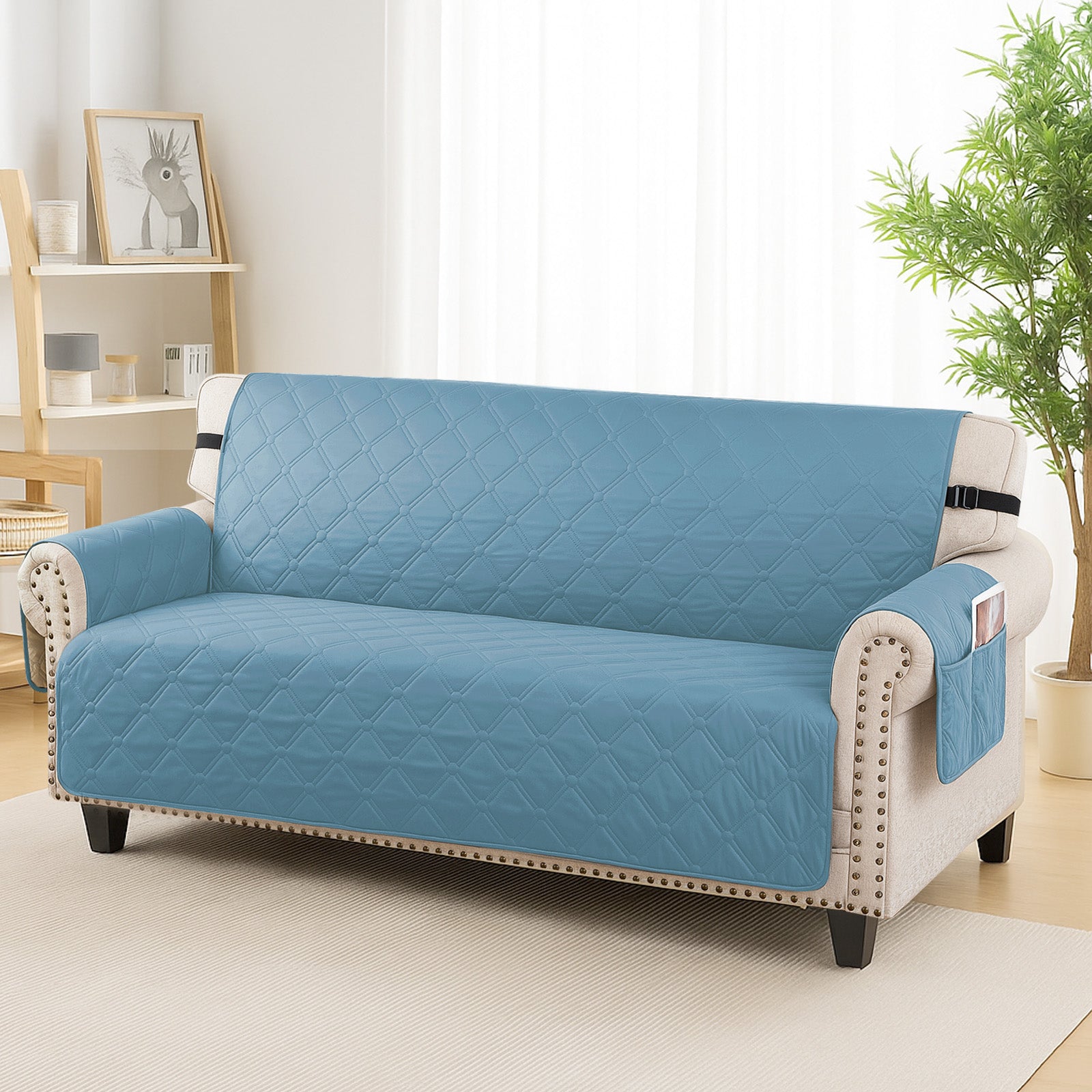 Ystyle Waterproof 2 Seater Sofa Cover with Armrests Side Pockets