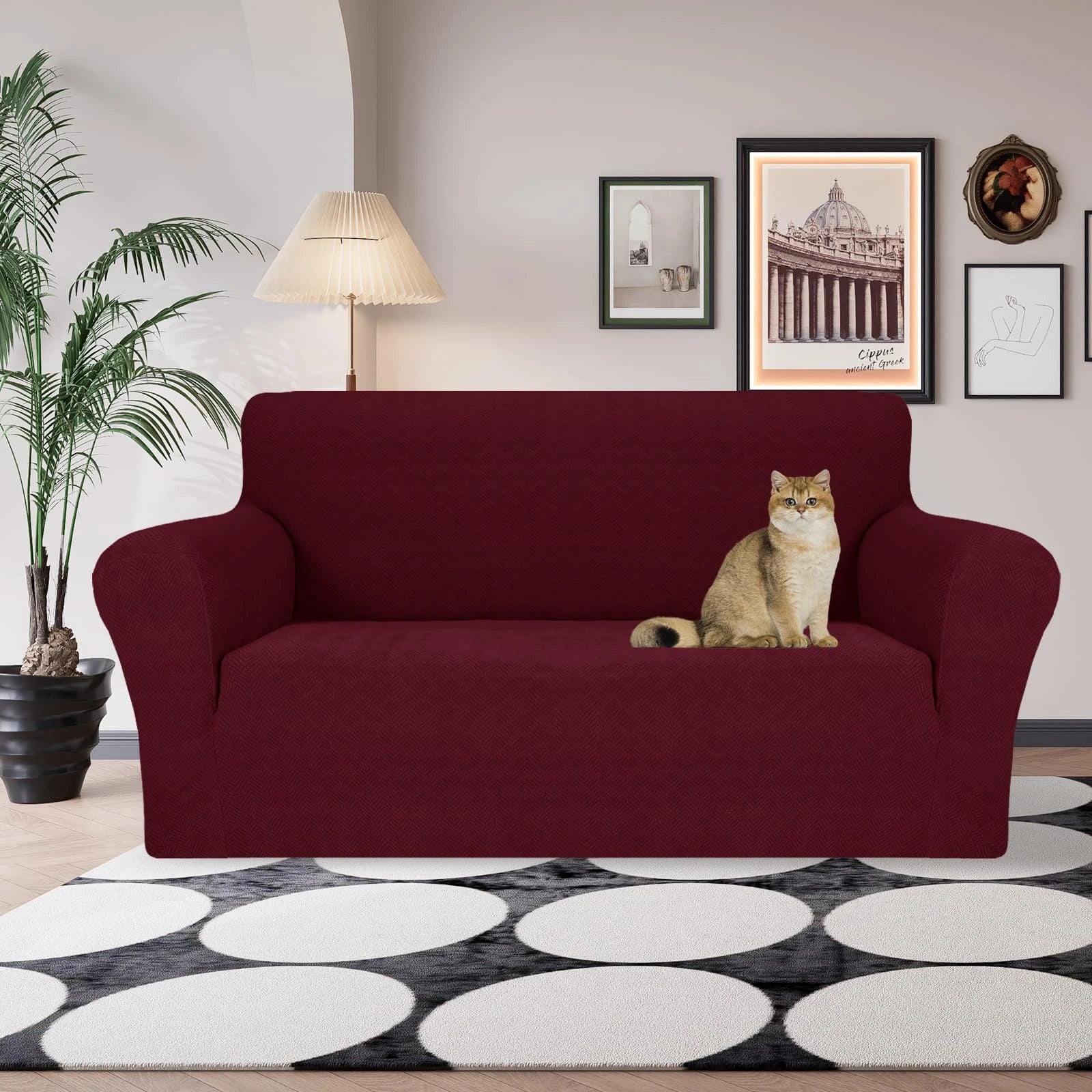 YSTYLE Stretch 2 Seater Sofa Cover with Armrests Anti-Slip Washable-YSTYLE