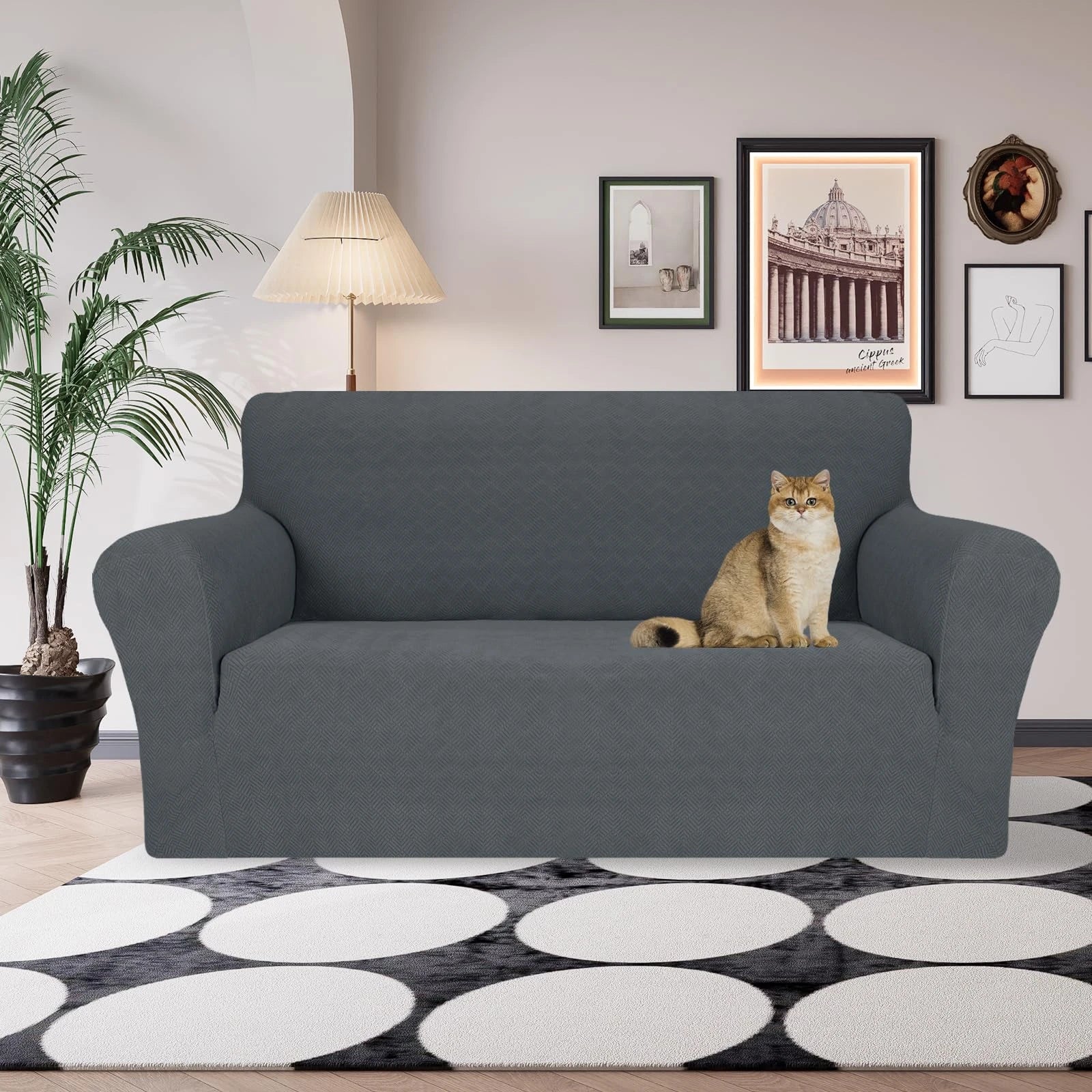YSTYLE Stretch 2 Seater Sofa Cover with Armrests Anti-Slip Washable-YSTYLE