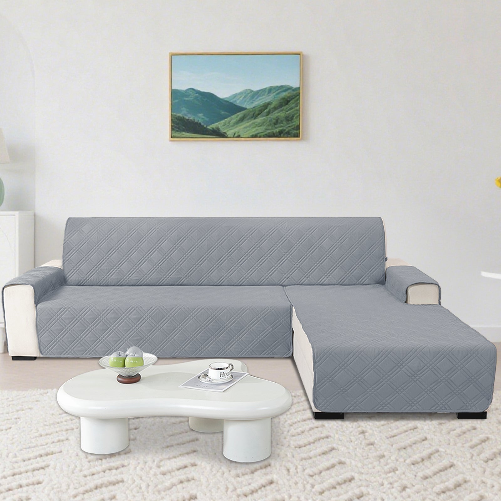 YSTYLE Reversible 2 Seater Corner Sofa Cover Quilted Anti Slip