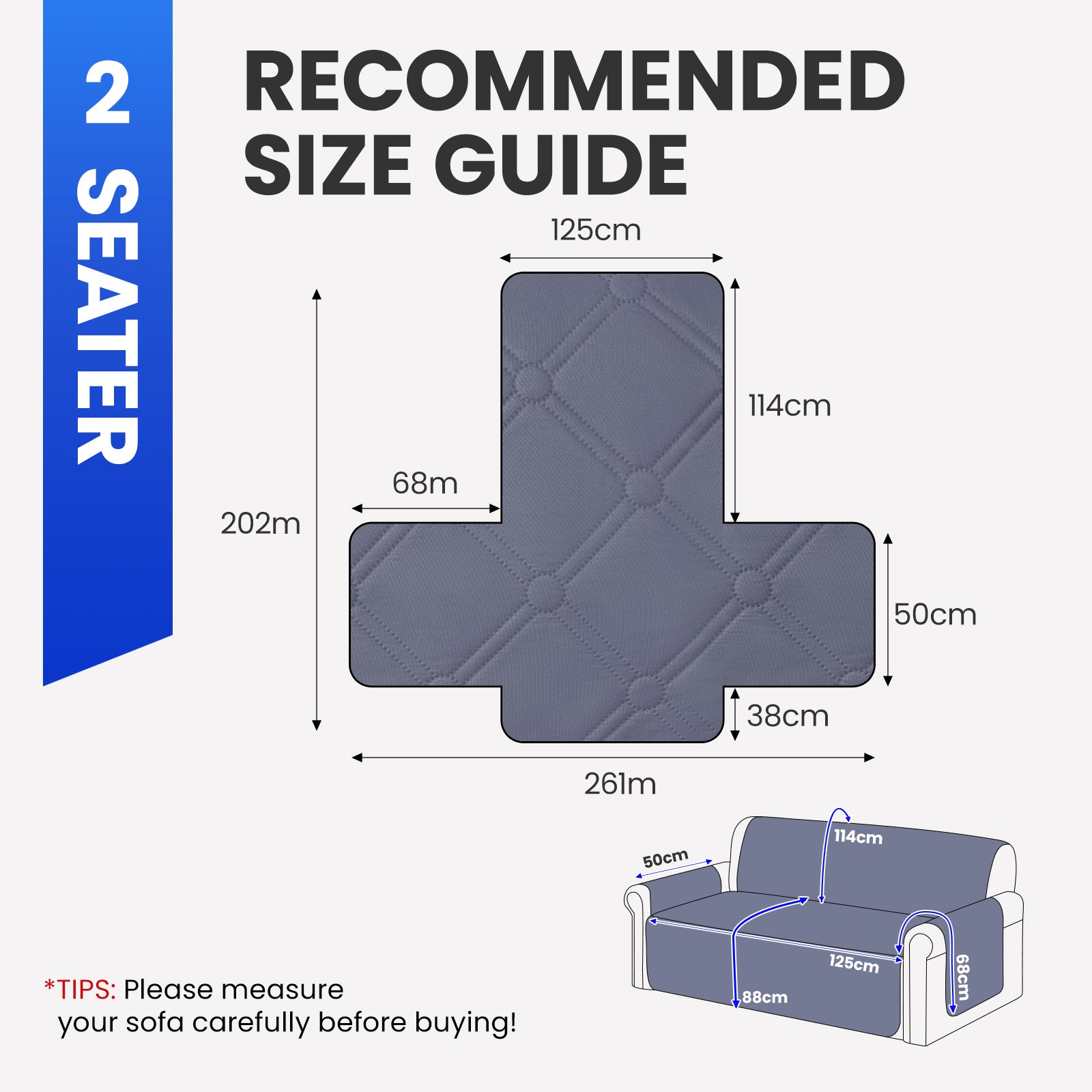 Ystyle Waterproof 2 Seater Sofa Cover with Armrests Side Pockets