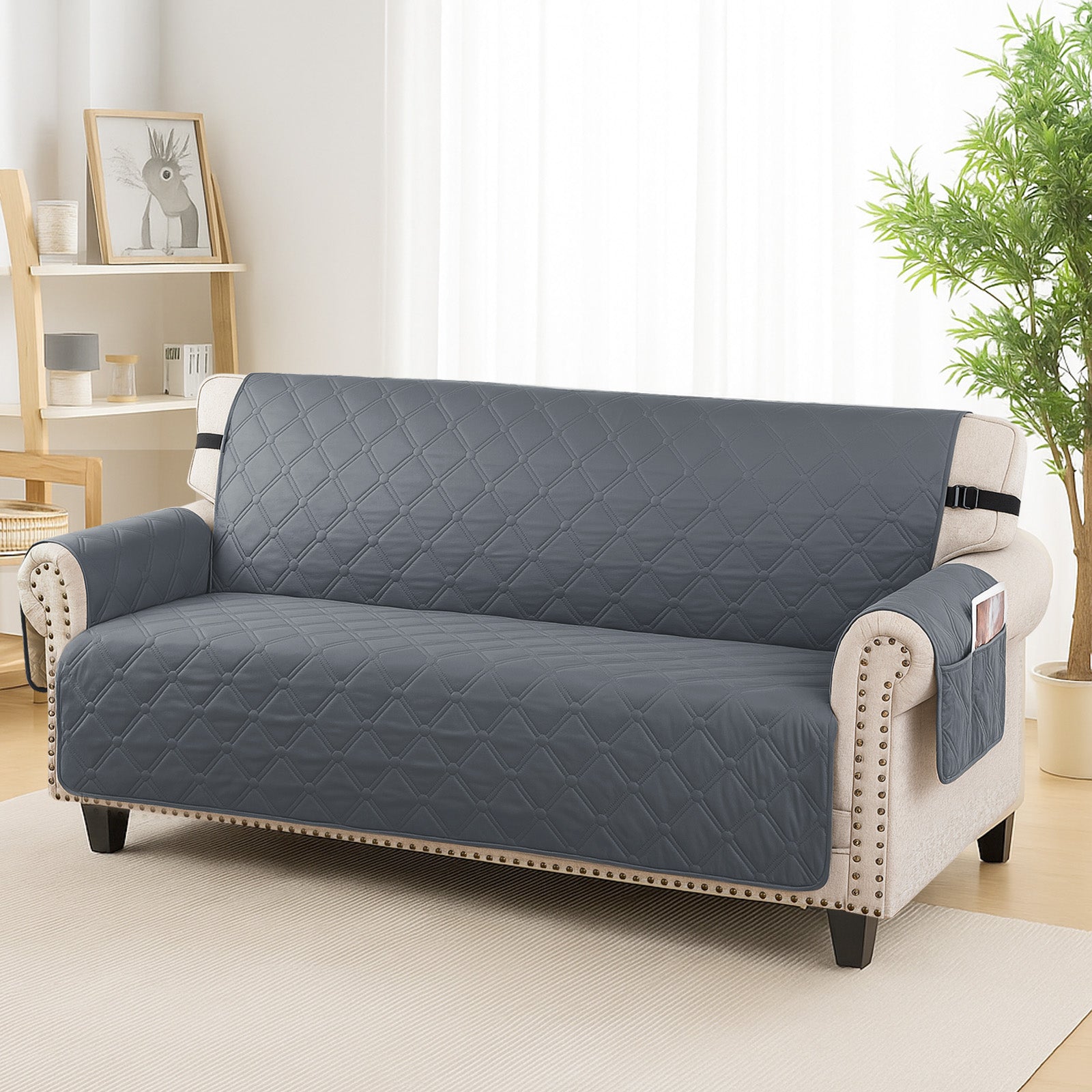 Ystyle Waterproof 2 Seater Sofa Cover with Armrests Side Pockets