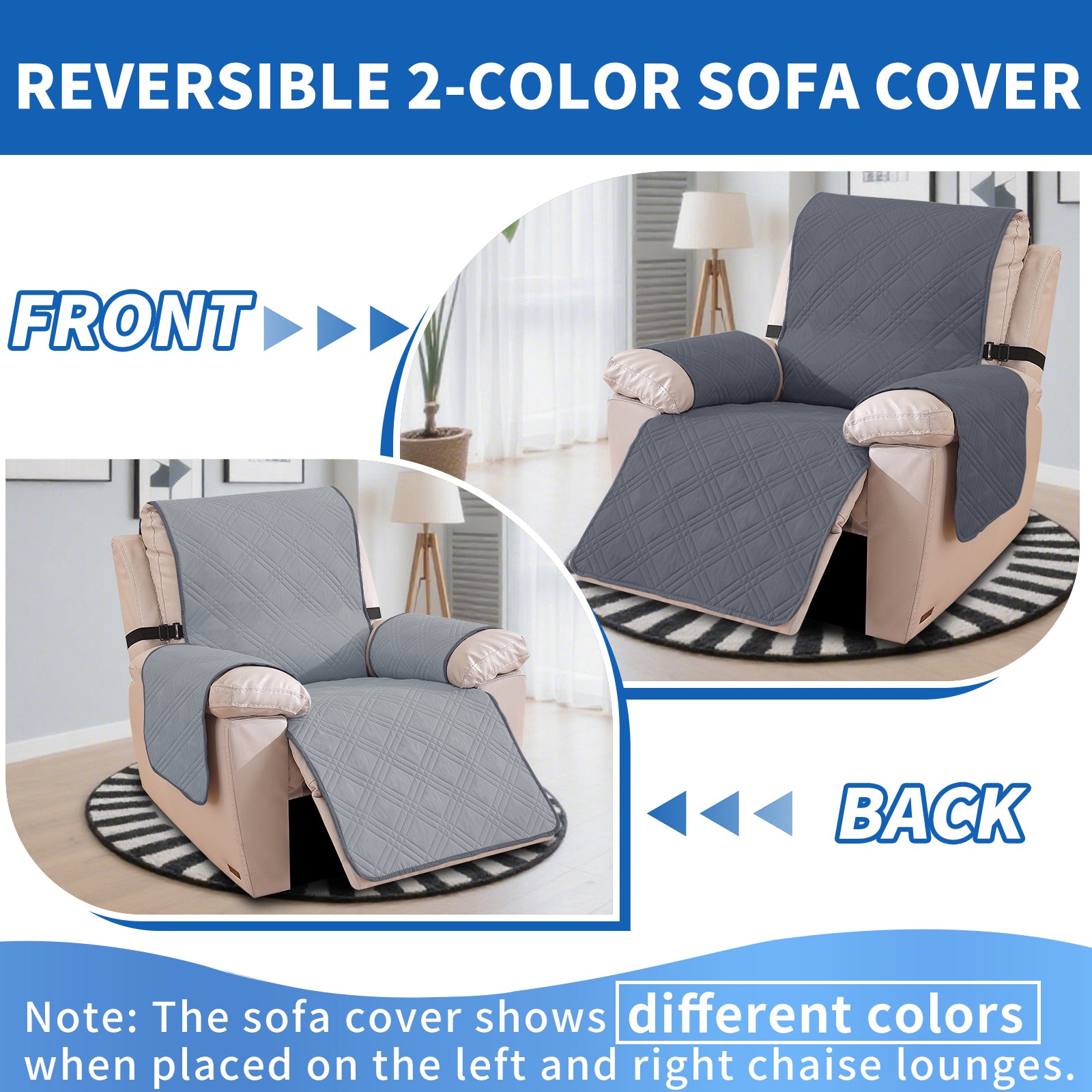 YSTYLE Reversible Reclining Armchair Cover with Armrests Anti Scratch-YSTYLE