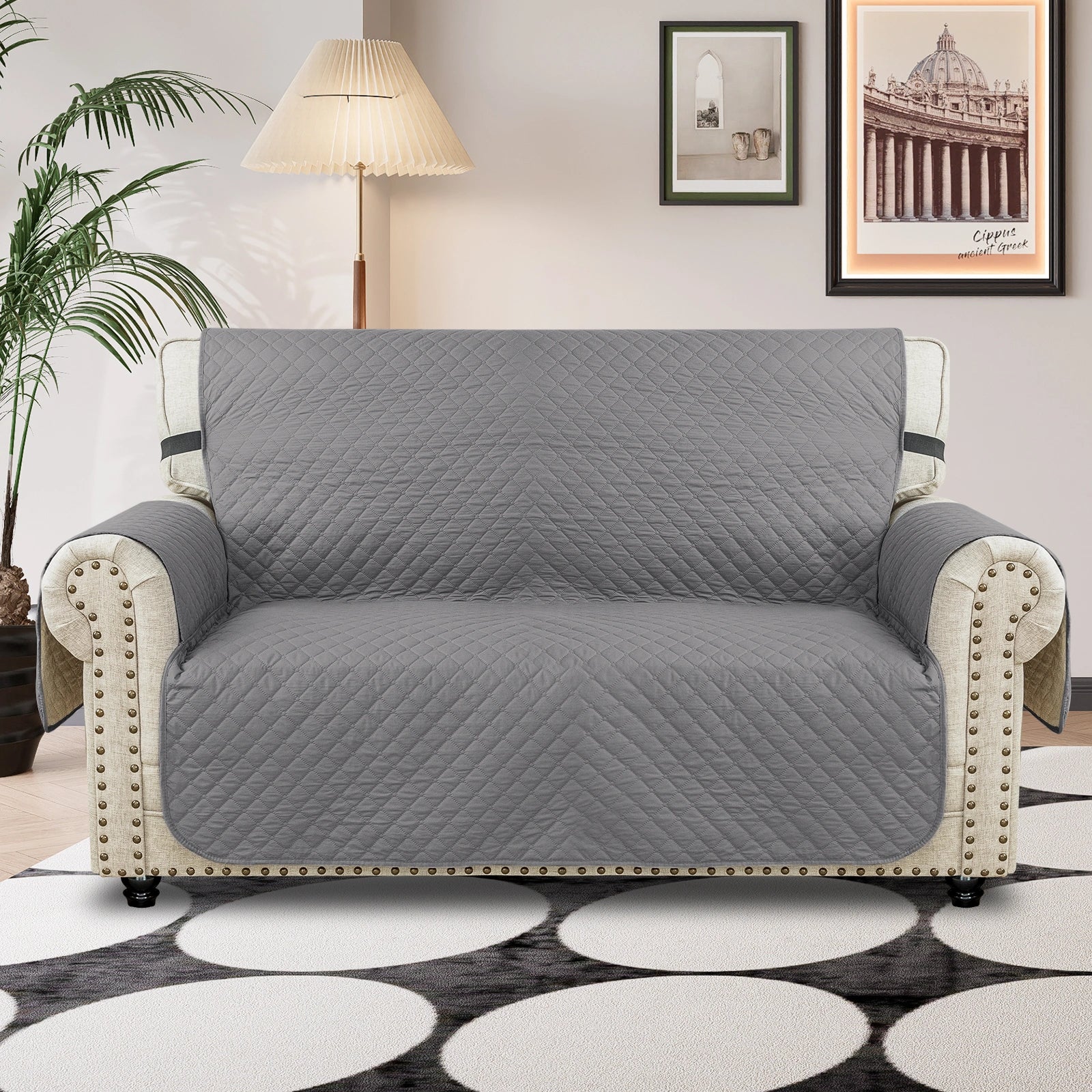 YSTYLE 2 Seater Couch Protector & WaterProof – Stretch Sofa Cover, Anti-Slip with Storage Pocket, Ideal for Pets-Rhombic