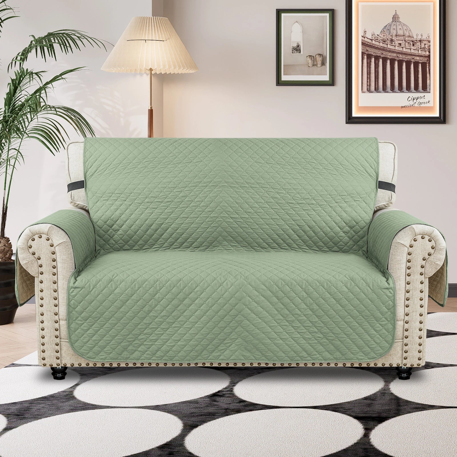 YSTYLE 2 Seater Couch Protector & WaterProof – Stretch Sofa Cover, Anti-Slip with Storage Pocket, Ideal for Pets-Rhombic