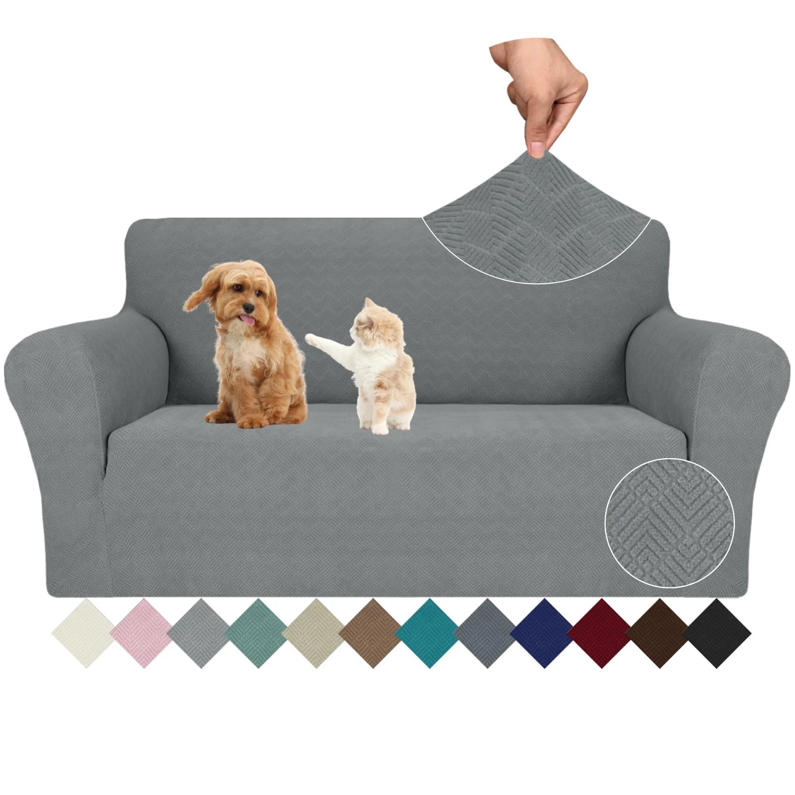 YSTYLE Stretch 2 Seater Sofa Cover with Armrests Anti-Slip Washable-YSTYLE