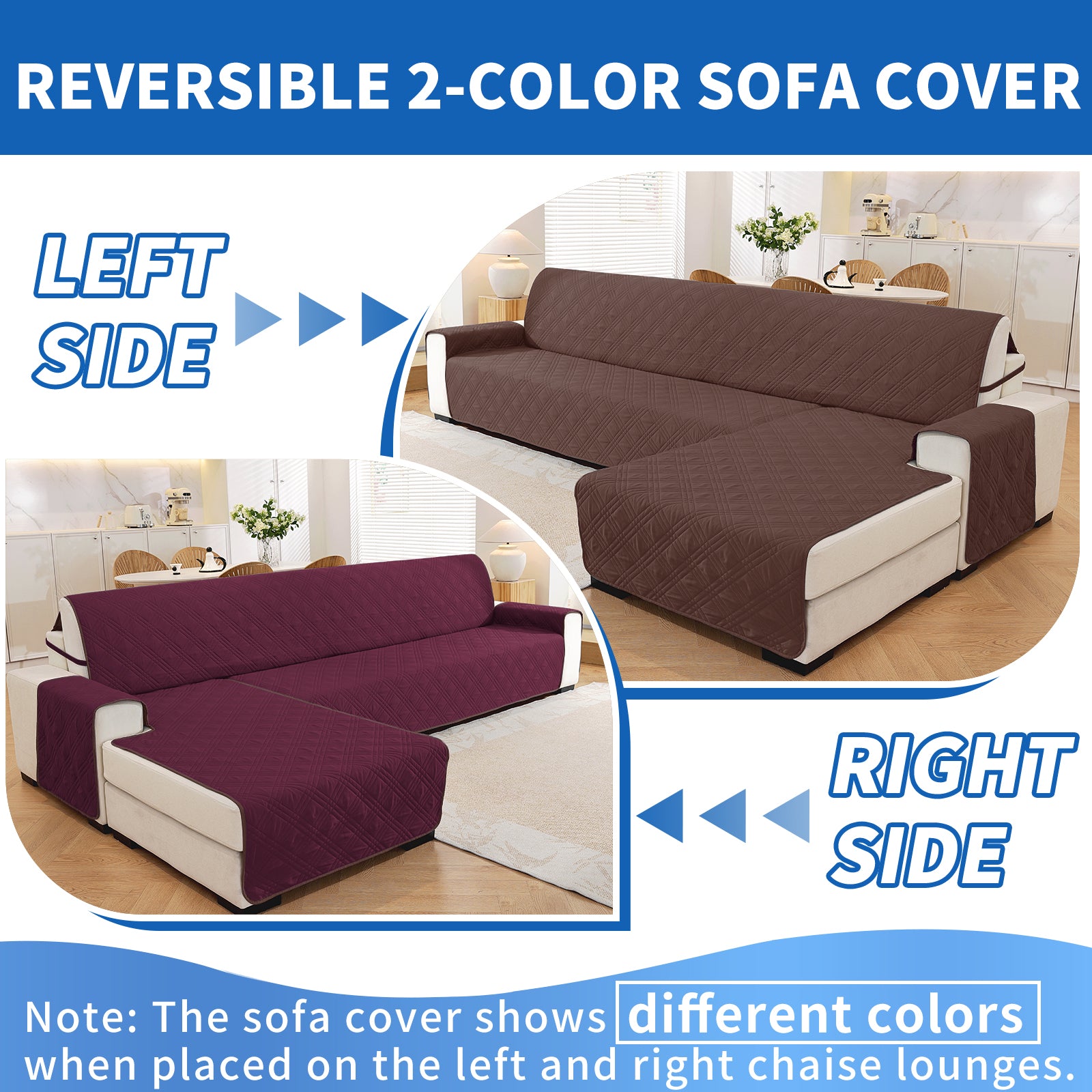 YSTYLE Reversible 4 Seater Corner Sofa Cover Quilted Anti Slip-YSTYLE