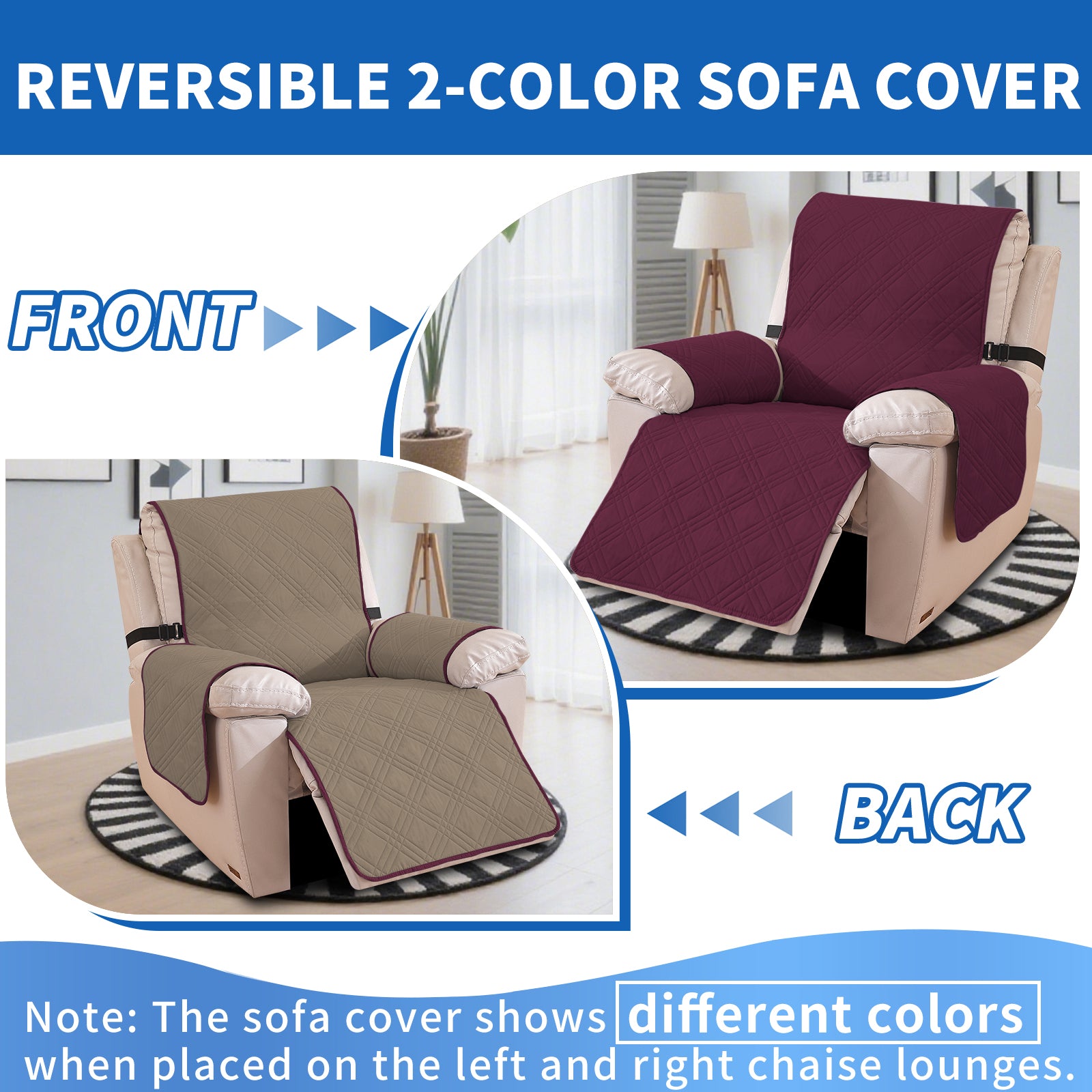 YSTYLE Reversible Reclining Armchair Cover with Armrests Anti Scratch-YSTYLE