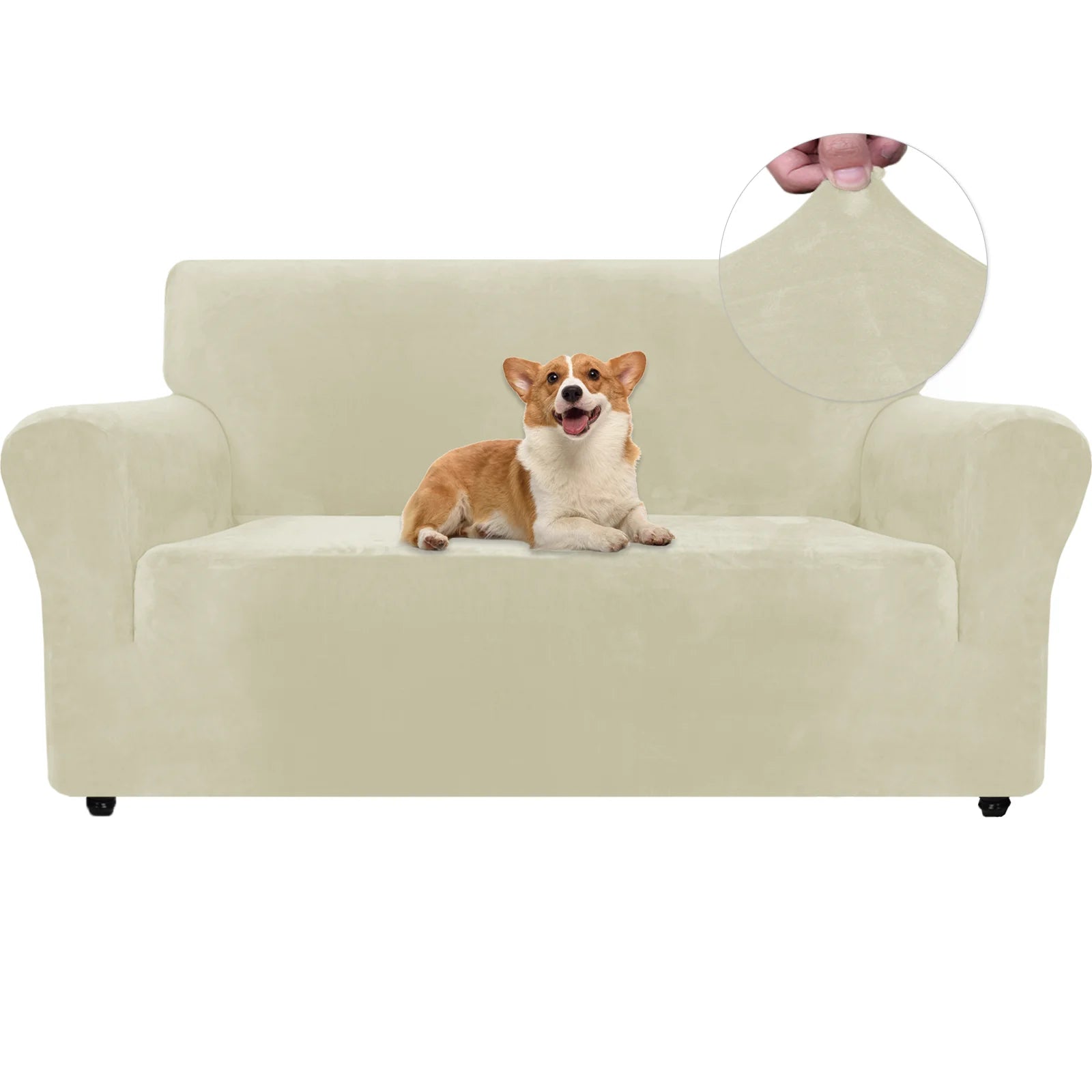 YSTYLE Velvet 2 Seater Sofa Cover with Armrests Stretch Anti Slip-YSTYLE