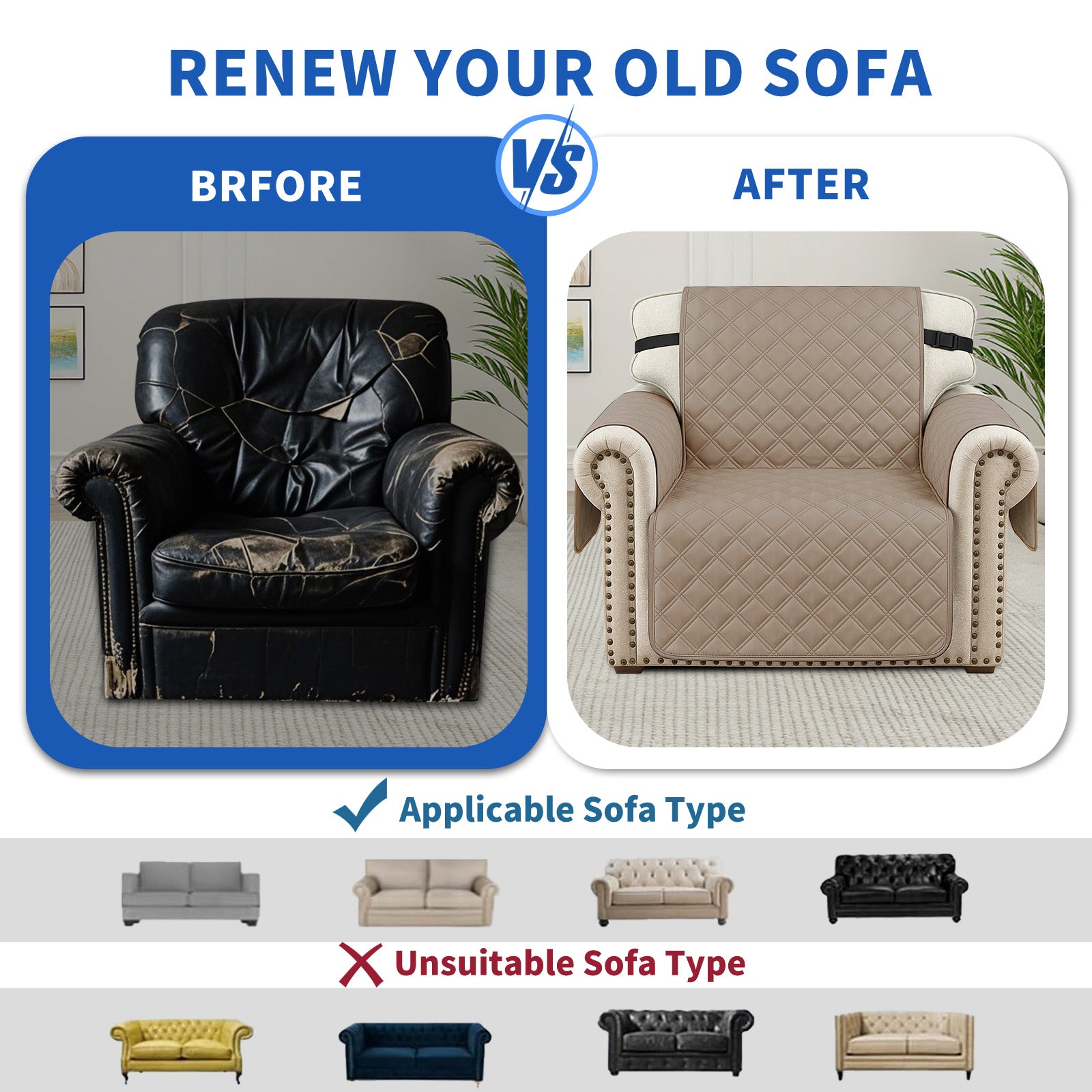 Ystyle 100% Waterproof 4 Seater Sofa Cover with Side Pockets