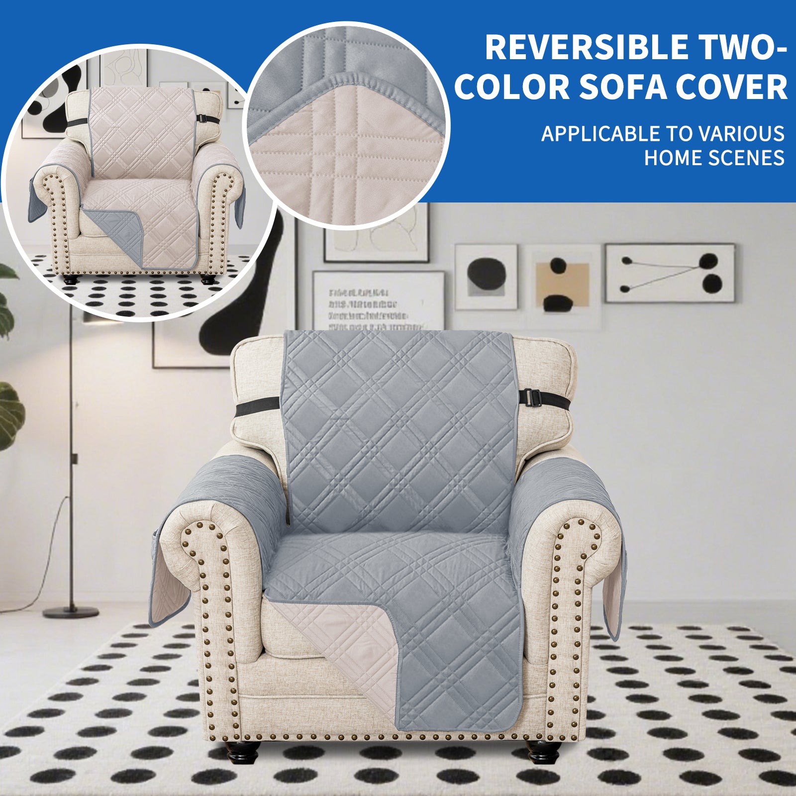 Ystyle Reversible 4 Seater Sofa Cover with Armrests Anti-Slip-YSTYLE