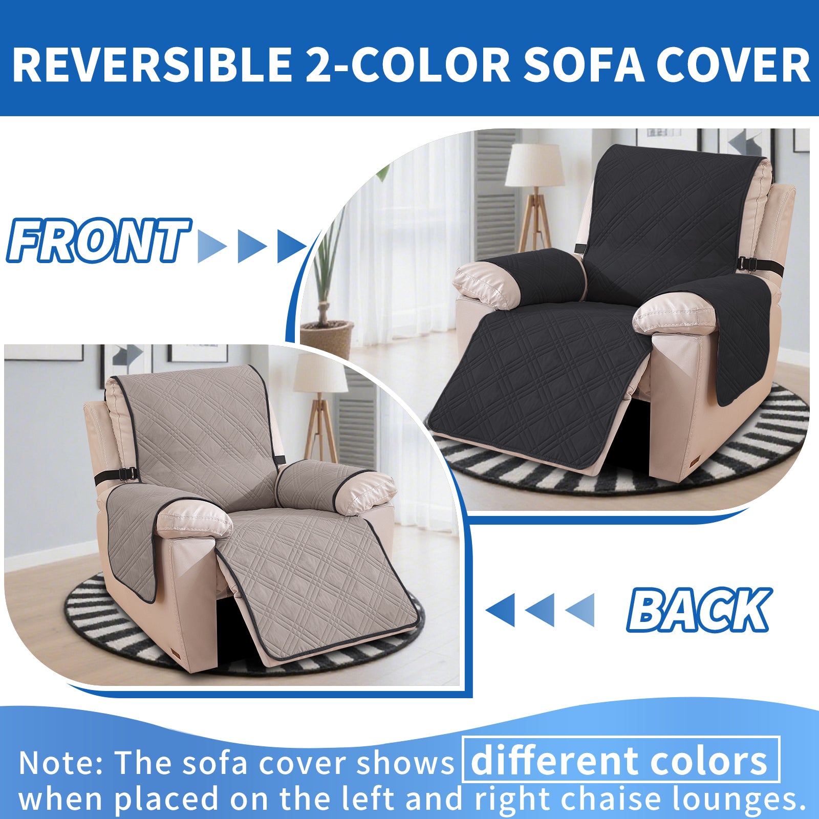 YSTYLE Reversible Reclining Armchair Cover with Armrests Anti Scratch-YSTYLE