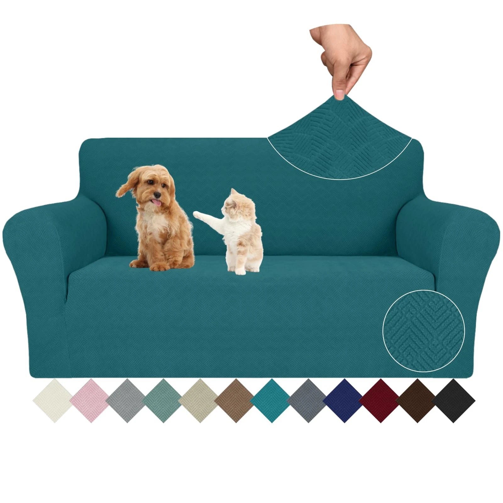 YSTYLE Stretch 2 Seater Sofa Cover with Armrests Anti-Slip Washable-YSTYLE