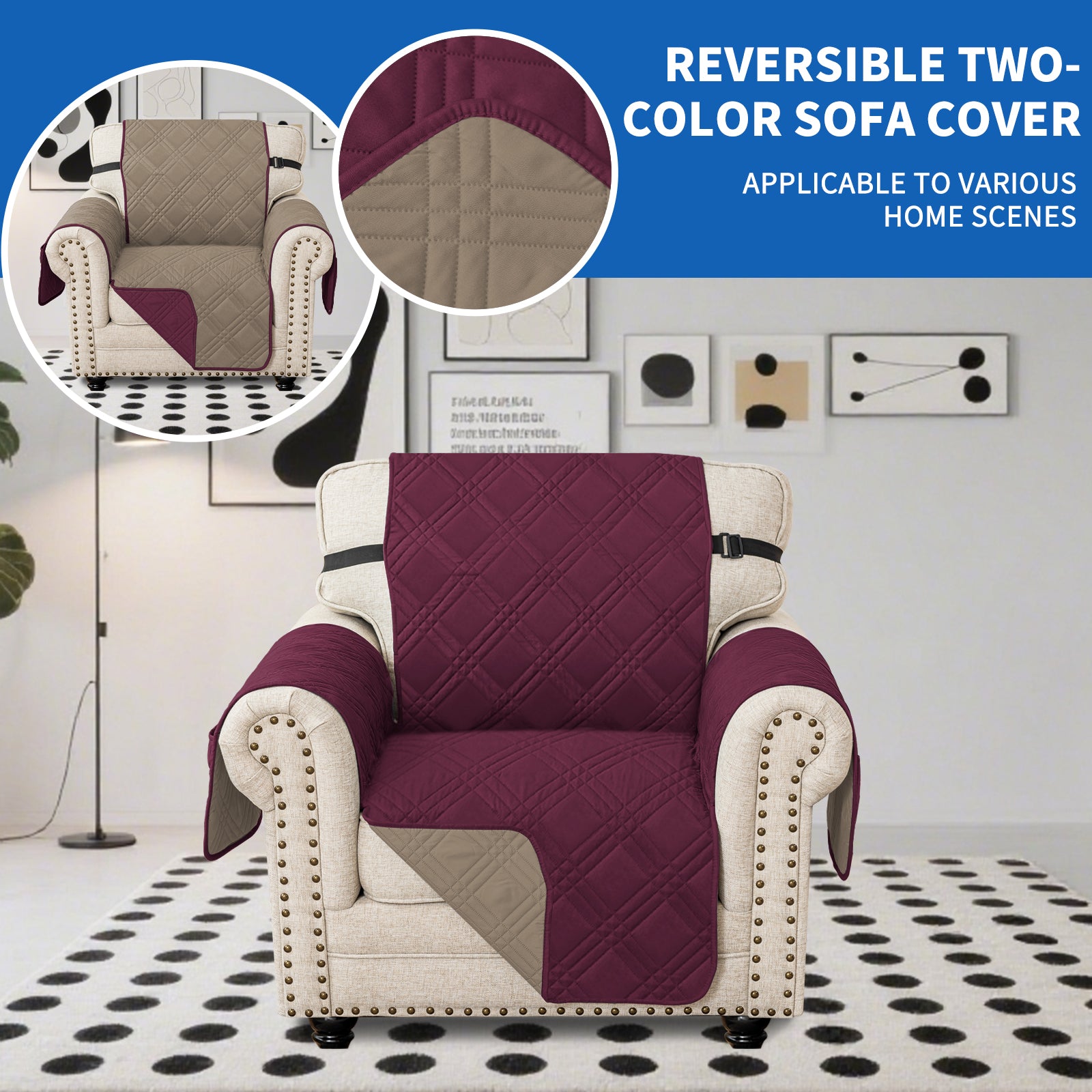 Ystyle Reversible 4 Seater Sofa Cover with Armrests Anti-Slip-YSTYLE