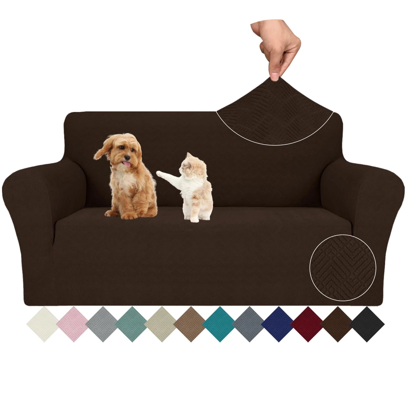 YSTYLE Stretch 2 Seater Sofa Cover with Armrests Anti-Slip Washable-YSTYLE