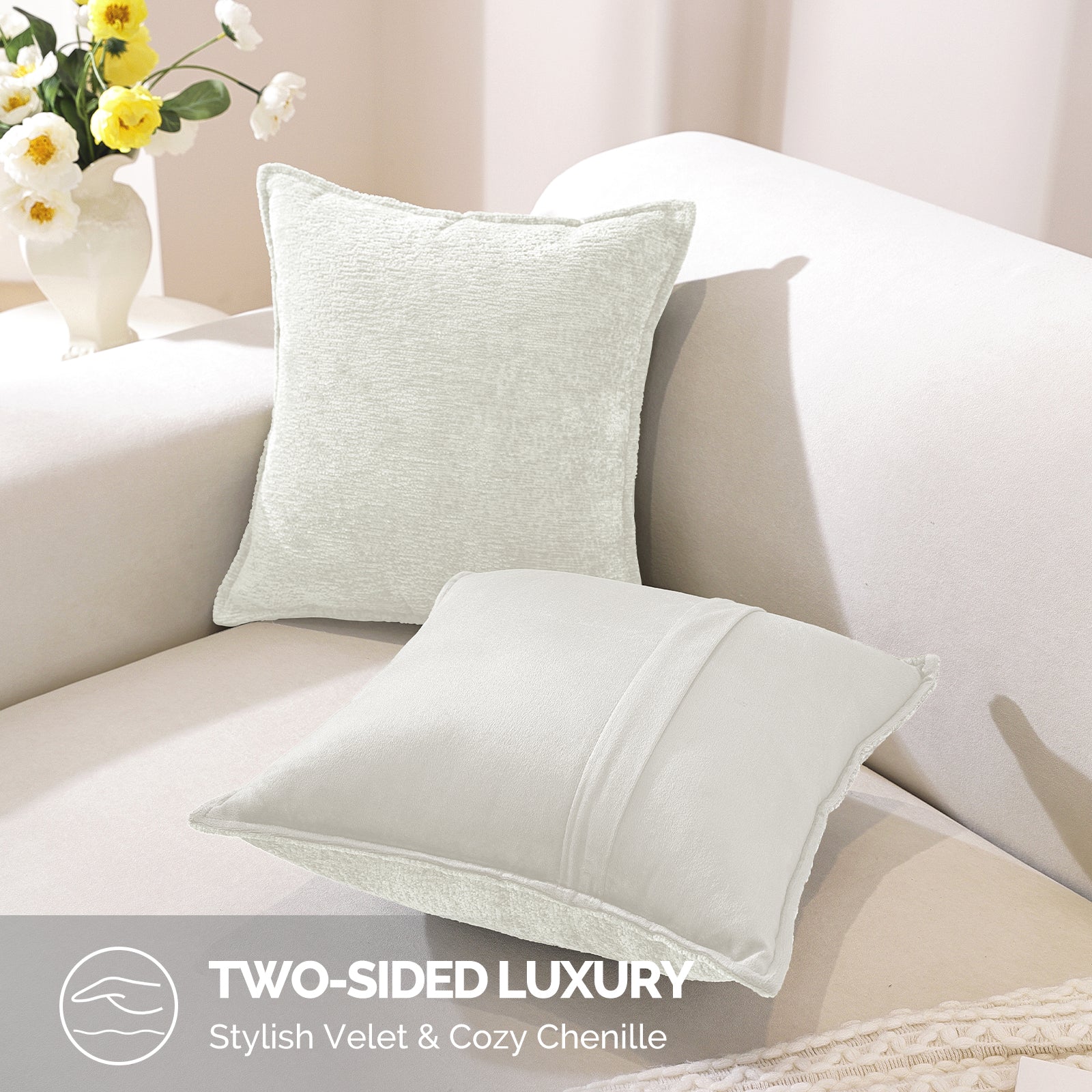 Ystyle Chenille Sofa Cushion Covers 60 x 60 cm, 2 Pieces, Soft Durable Heart-Shaped Cushion Cover, Decorative Elegant Pillow Case for Living Room