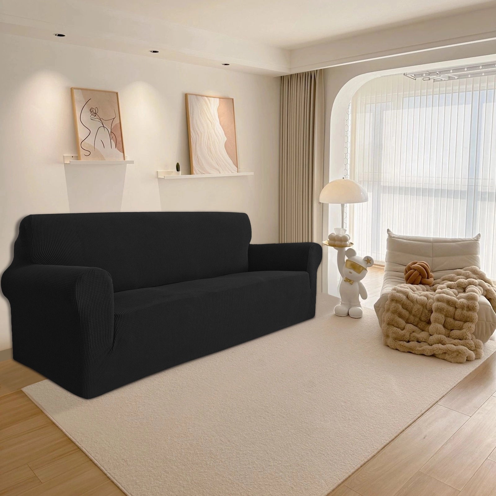 YSTYLE Stretch 4 Seater Sofa Cover with Armrests Anti Slip-YSTYLE