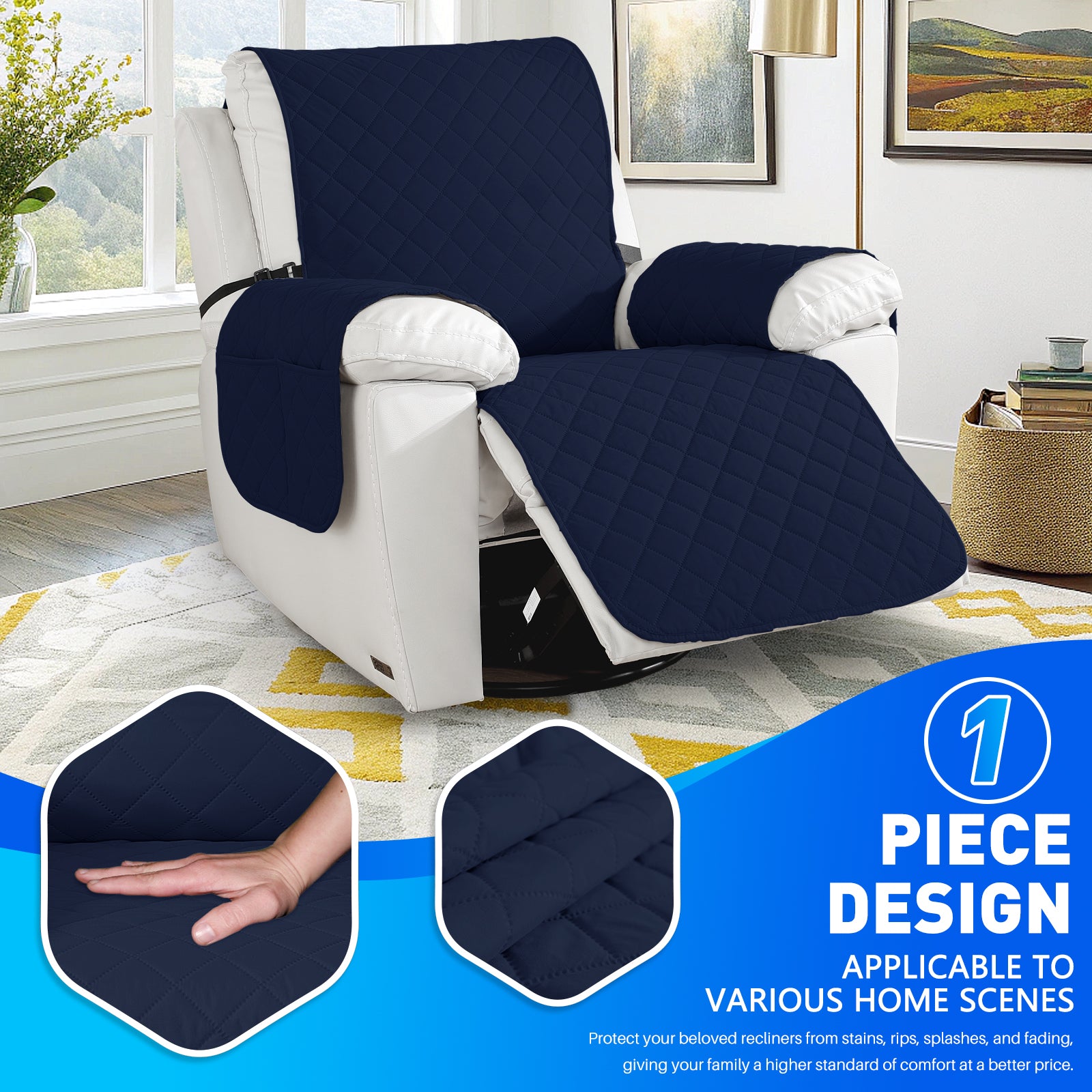 Waterproof 1 Seater Armchair Cover with Non-Slip Backing and Pockets