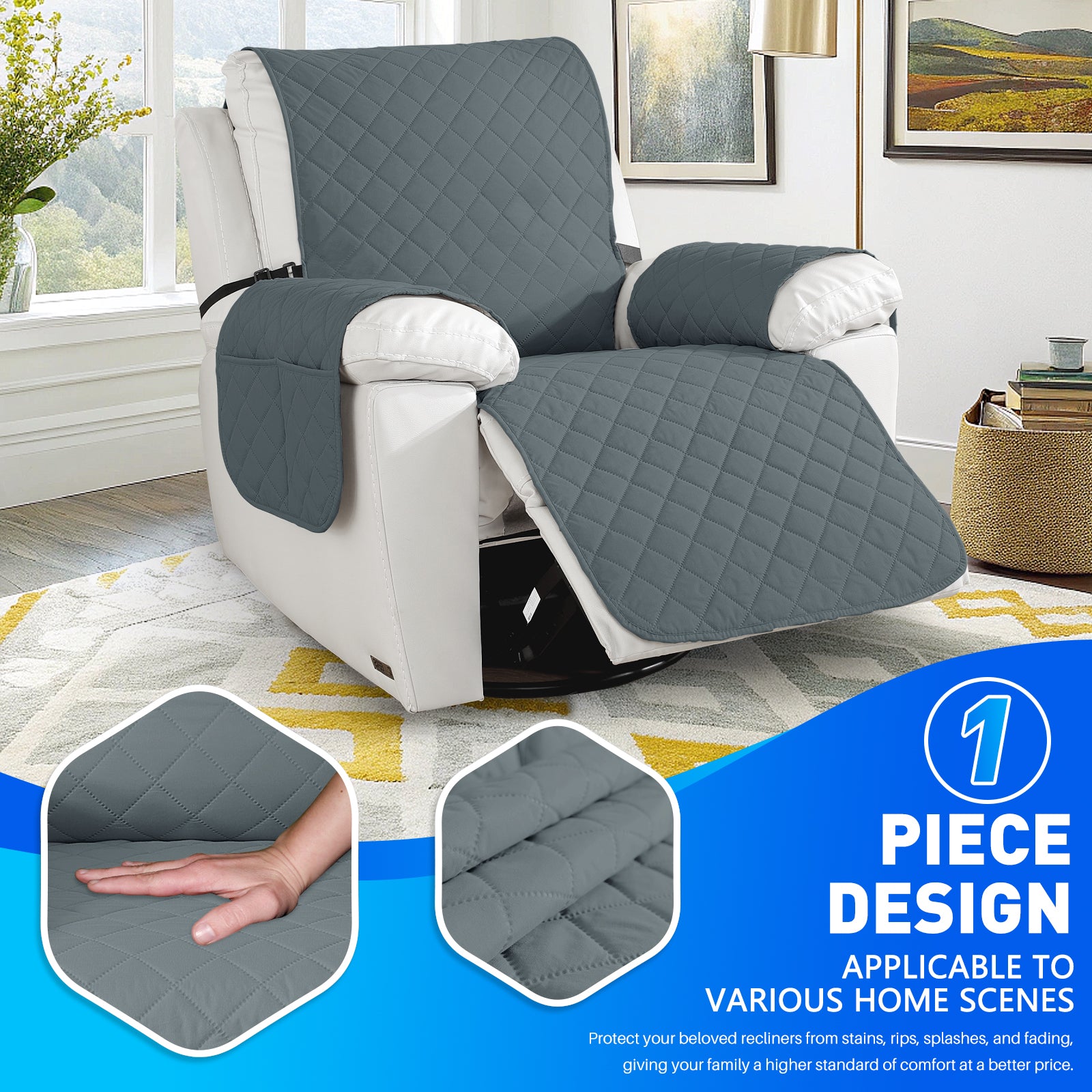 Waterproof 1 Seater Armchair Cover with Non-Slip Backing and Pockets