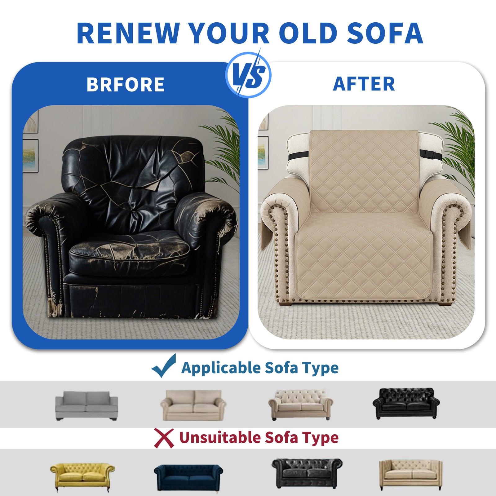 Ystyle 100% Waterproof 4 Seater Sofa Cover with Side Pockets