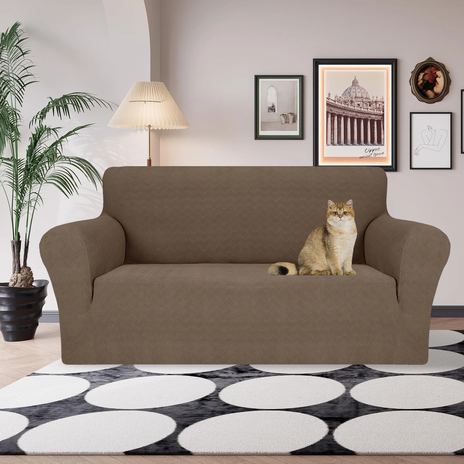YSTYLE Stretch 2 Seater Sofa Cover with Armrests Anti-Slip Washable-YSTYLE