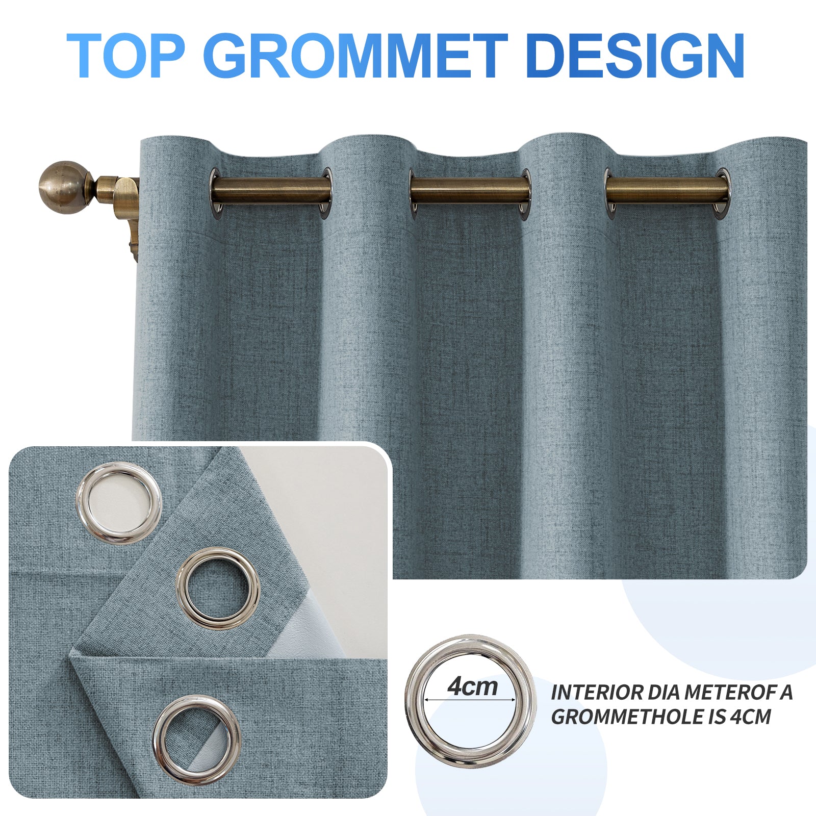 2 Pieces 100% Blackout Linen Curtains 140x175 cm Thermal