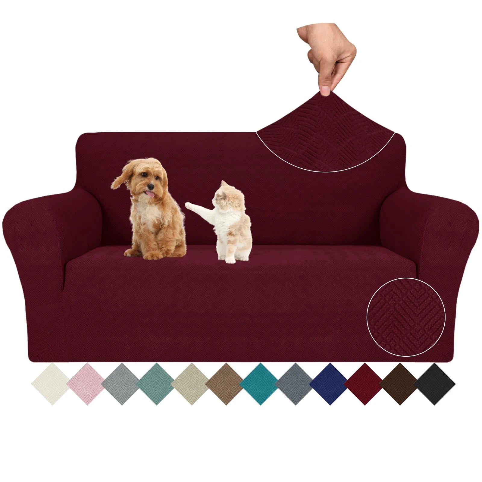 YSTYLE Stretch 2 Seater Sofa Cover with Armrests Anti-Slip Washable-YSTYLE
