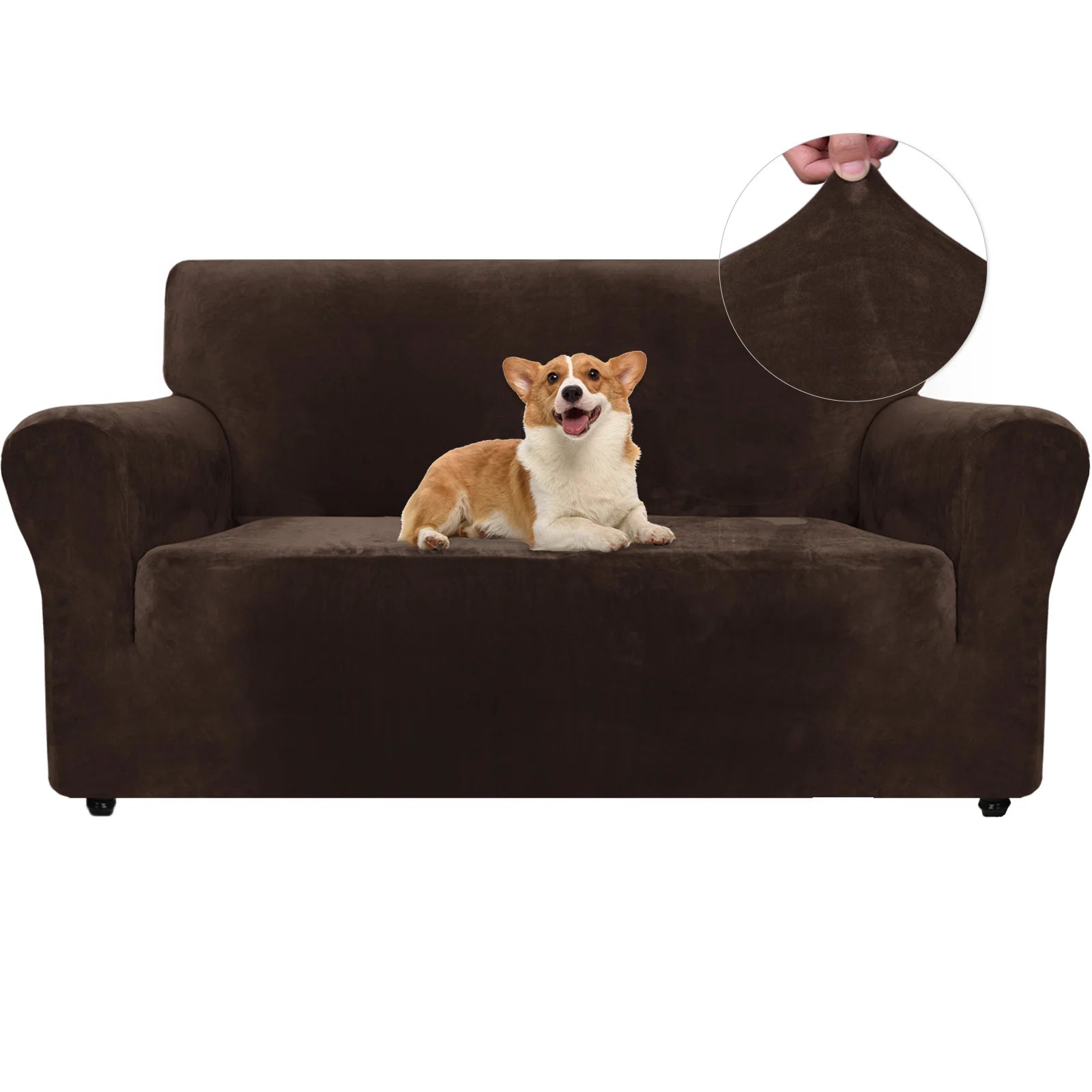 YSTYLE Velvet 2 Seater Sofa Cover with Armrests Stretch Anti Slip-YSTYLE