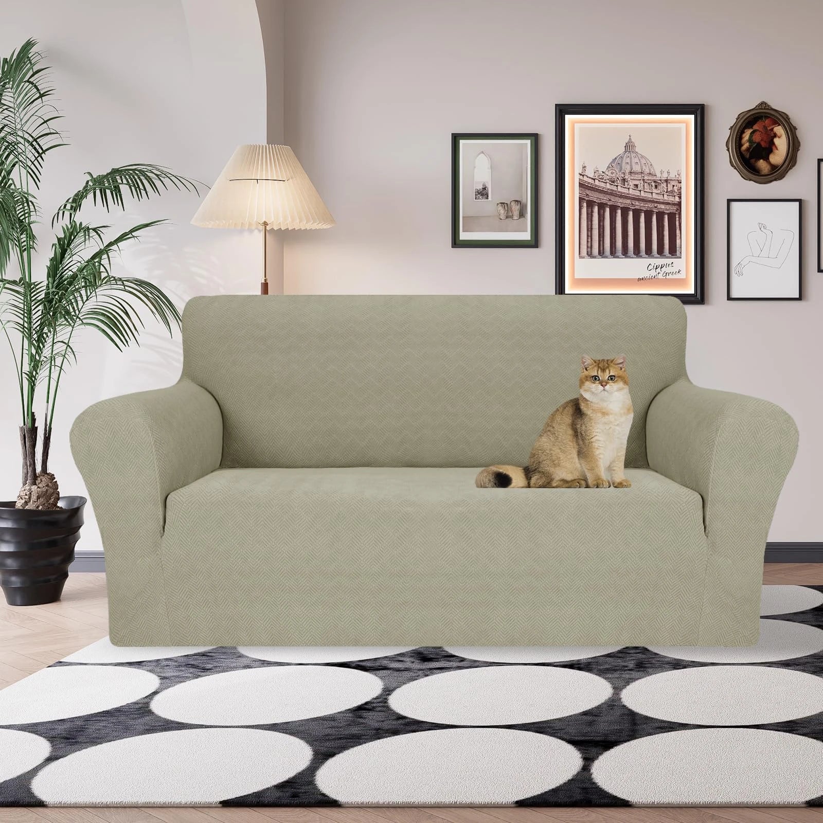 YSTYLE Stretch 2 Seater Sofa Cover with Armrests Anti-Slip Washable-YSTYLE