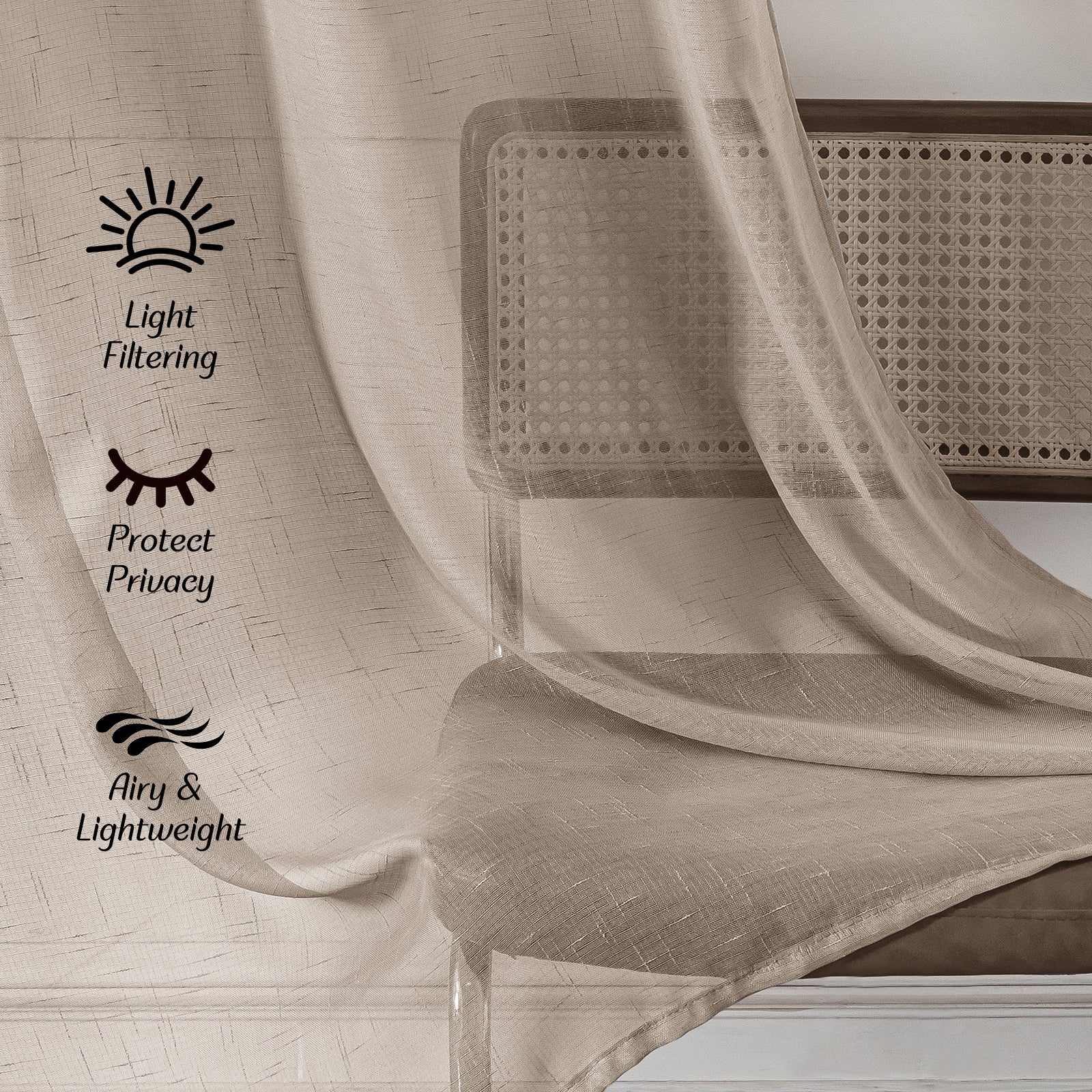 Ystyle 2 Panels Set, Linen-Effect Indoor Curtains, 70x240 cm, Living Room Window Curtains with Cross Weave, Kitchen Voile Curtains with Rod Pocket, Modern Lightweight Bedroom Curtains