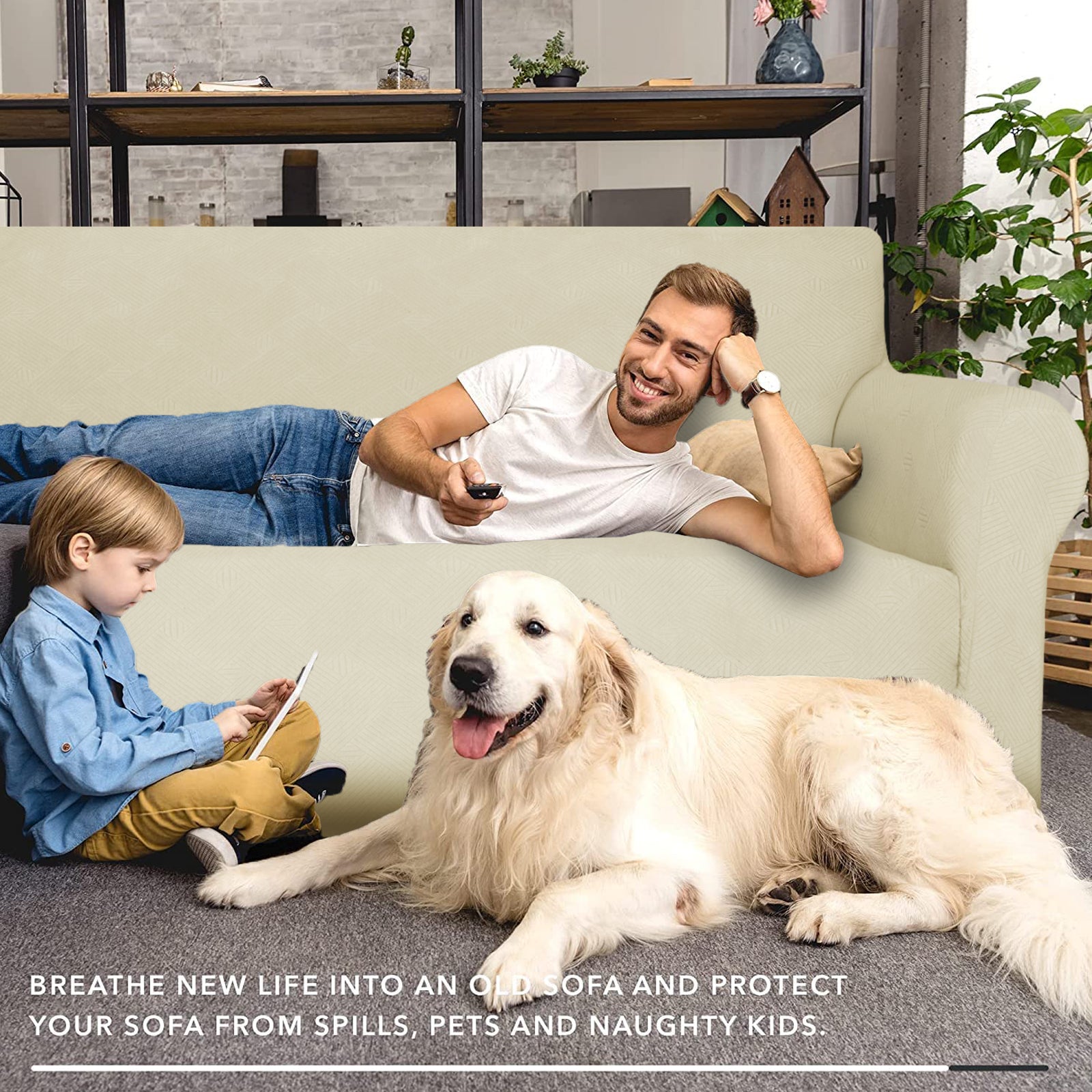 YSTYLE Hoch Stretch 3-Sitzer Sofa Bezug Anti-Rutsch Waschbar