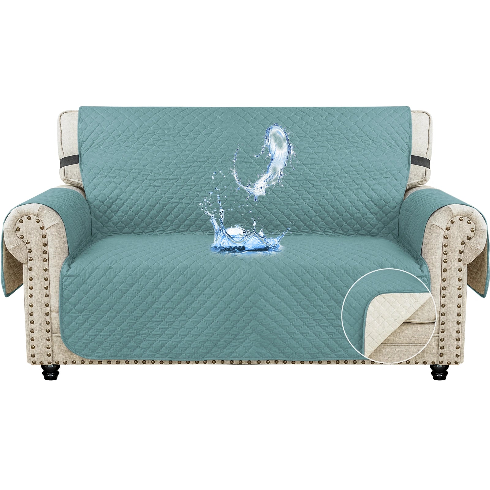 YSTYLE 2 Seater Couch Protector & WaterProof – Stretch Sofa Cover, Anti-Slip with Storage Pocket, Ideal for Pets-Rhombic