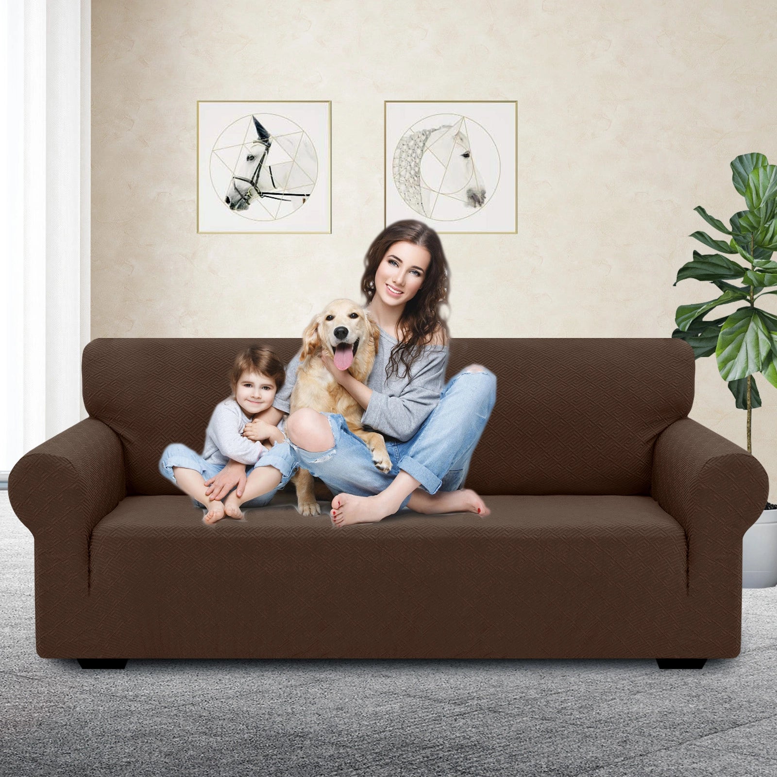 YSTYLE 4 Seater Sofa Cover – Stretch Fit, Pet Scratch Resistant, Geometric Jacquard, Anti-Slip, Washable-Back Shape