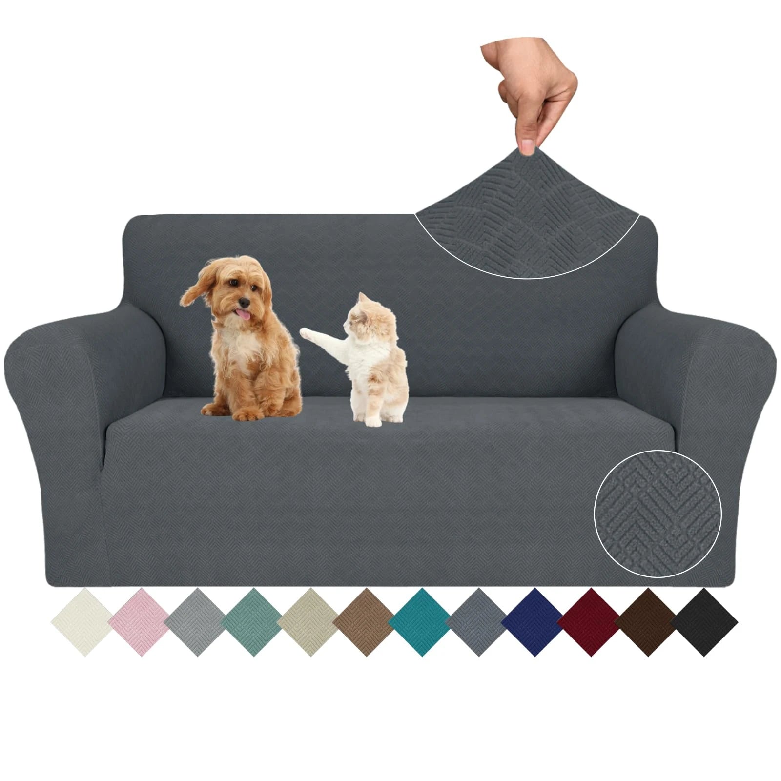 YSTYLE Stretch 2 Seater Sofa Cover with Armrests Anti-Slip Washable-YSTYLE