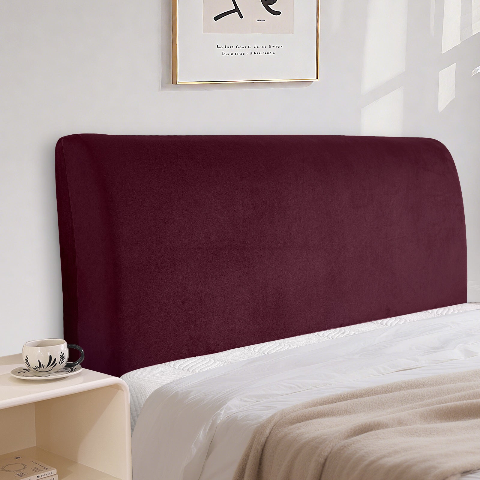 Ystyle 180cm Velvet Headboard Cover, Elastic Slipcover for Bed Headboard, Solid Color Washable Headboard Protector for Single/Double Beds