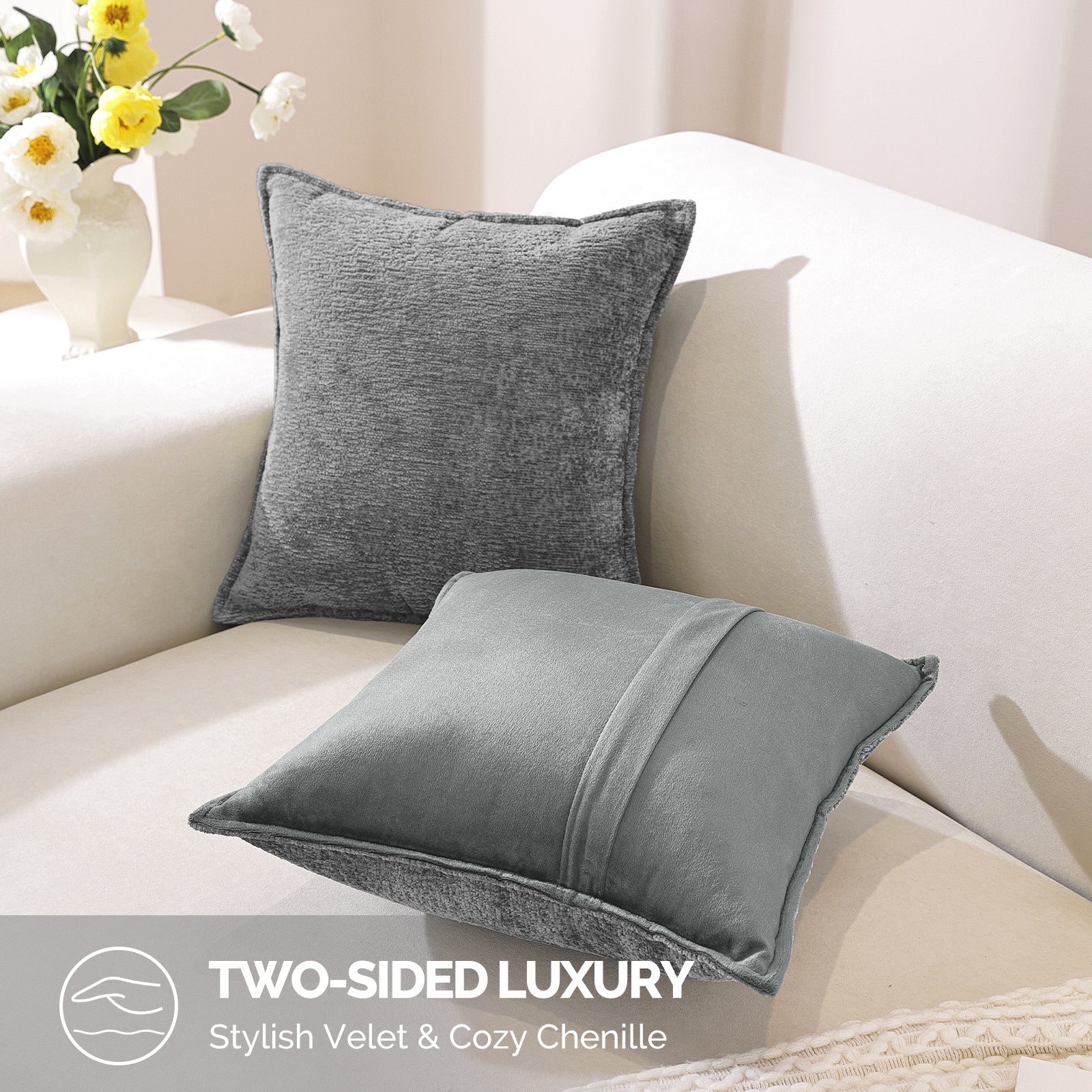 Ystyle Chenille Sofa Cushion Covers 60 x 60 cm, 2 Pieces, Soft Durable Heart-Shaped Cushion Cover, Decorative Elegant Pillow Case for Living Room