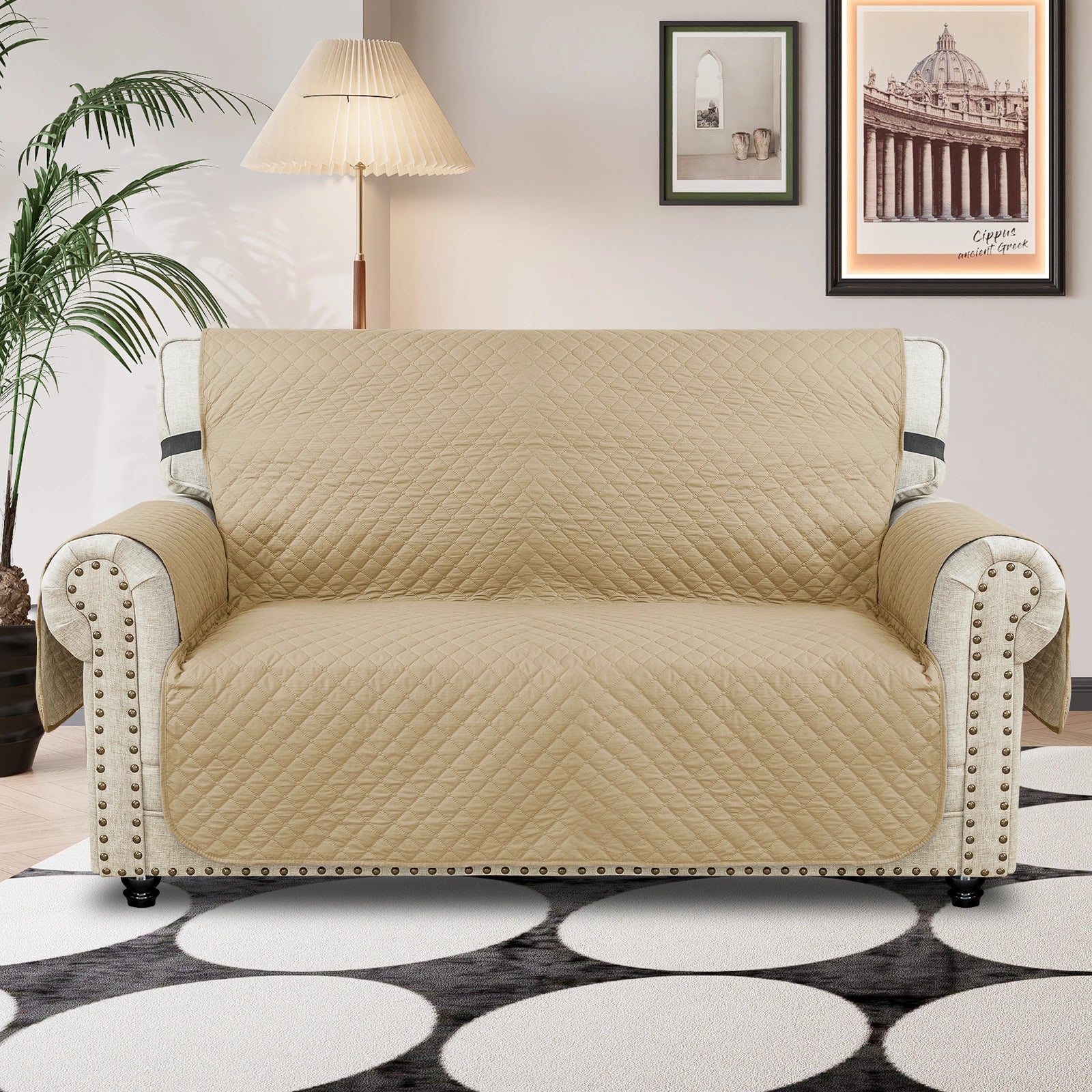 YSTYLE 2 Seater Couch Protector & WaterProof – Stretch Sofa Cover, Anti-Slip with Storage Pocket, Ideal for Pets-Rhombic