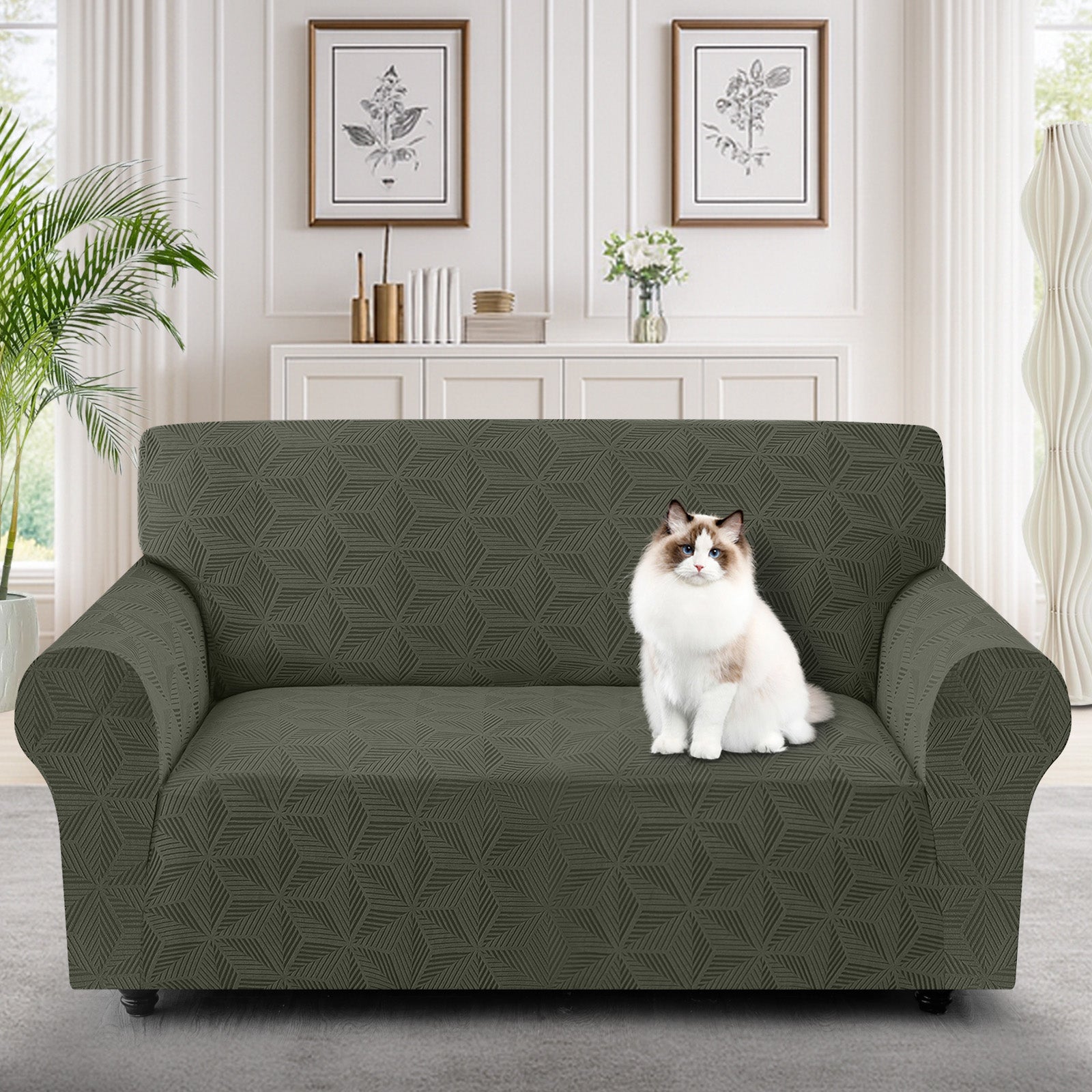 Ystyle 2-Seater Sofa Cover with Armrests, Stretch Sofa Cover, Universal Anti-Scratch Sofa Cover for Cats and Dogs, Non-Slip Sofa Cover, Washable Stain-Resistant Sofa Cover