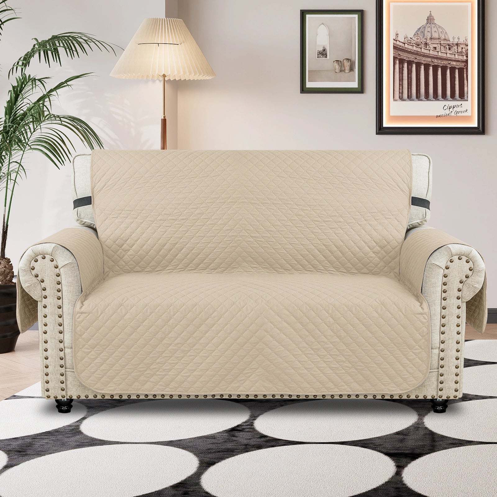 YSTYLE 2 Seater Couch Protector & WaterProof – Stretch Sofa Cover, Anti-Slip with Storage Pocket, Ideal for Pets-Rhombic