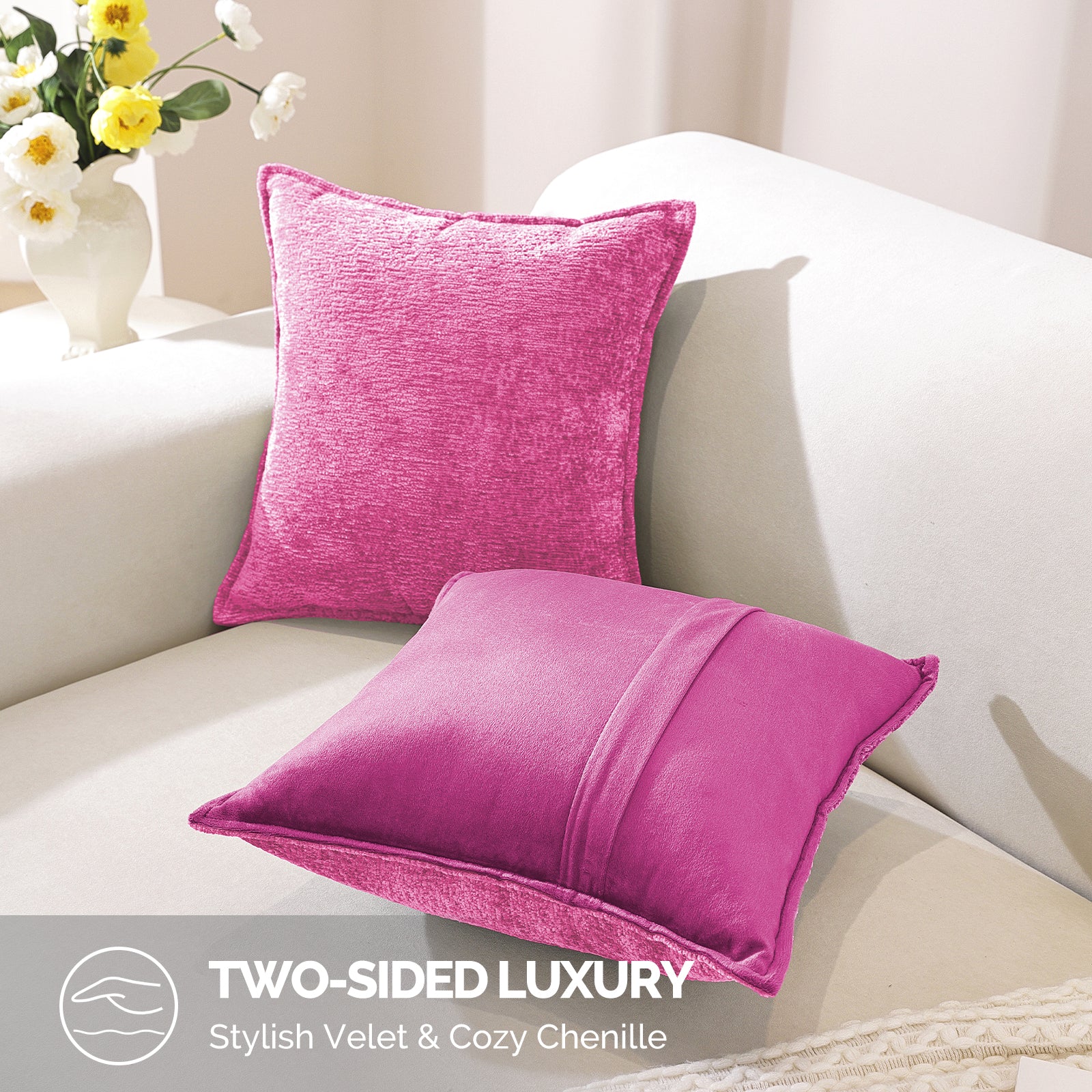 Ystyle Chenille Sofa Cushion Covers 60 x 60 cm, 2 Pieces, Soft Durable Heart-Shaped Cushion Cover, Decorative Elegant Pillow Case for Living Room