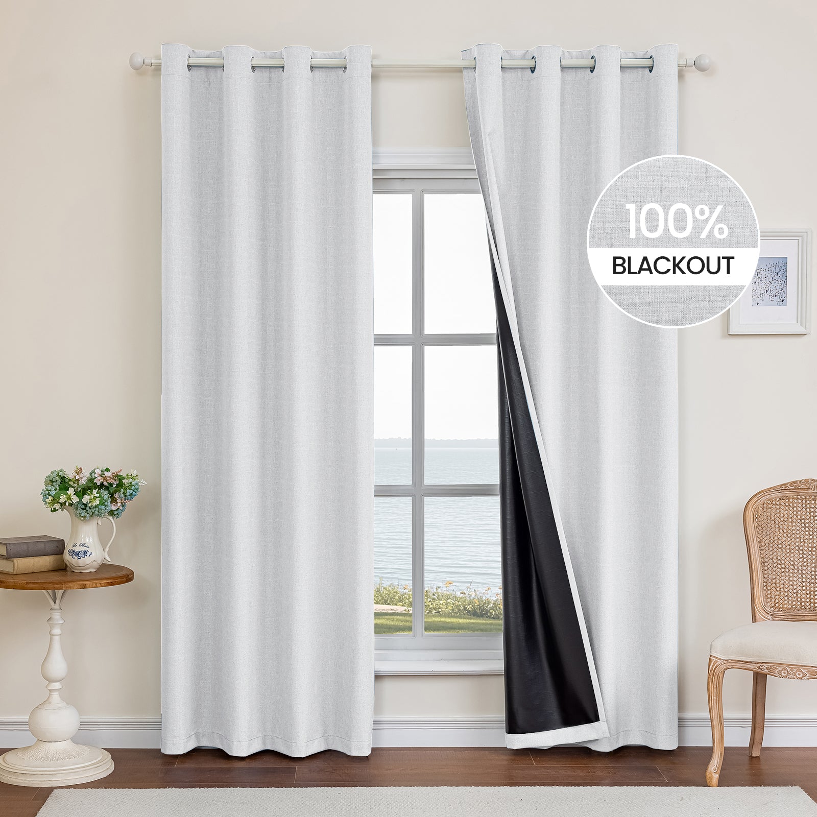 YSTYLE Schwarze Unifarbene Thermoisolierte Ösen-Verdunklungs-Vorhänge