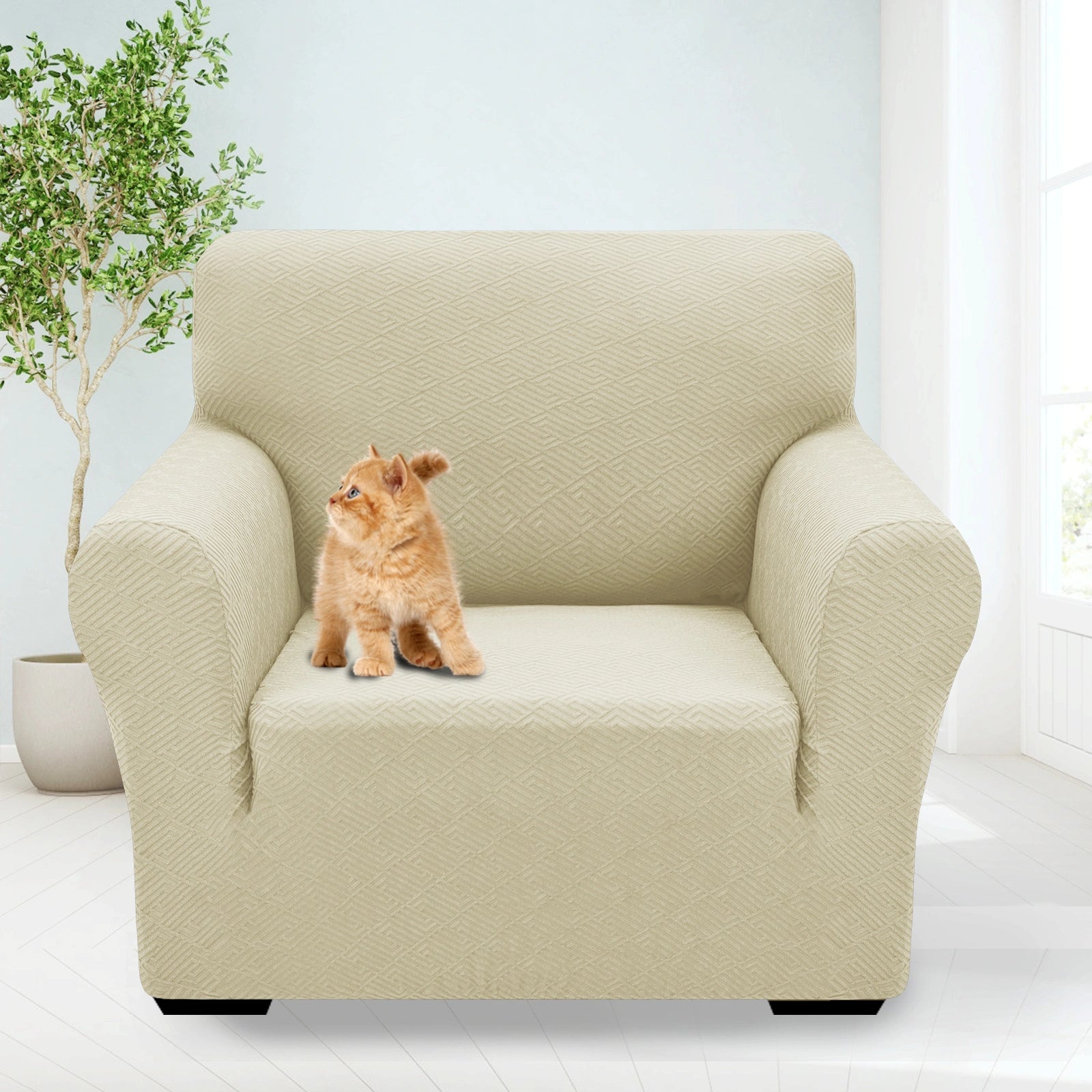 YSTYLE 1 Seater Sofa Cover – Stretch Fit, Pet Scratch Resistant, Geometric Jacquard, Anti-Slip, Washable-Back Shape