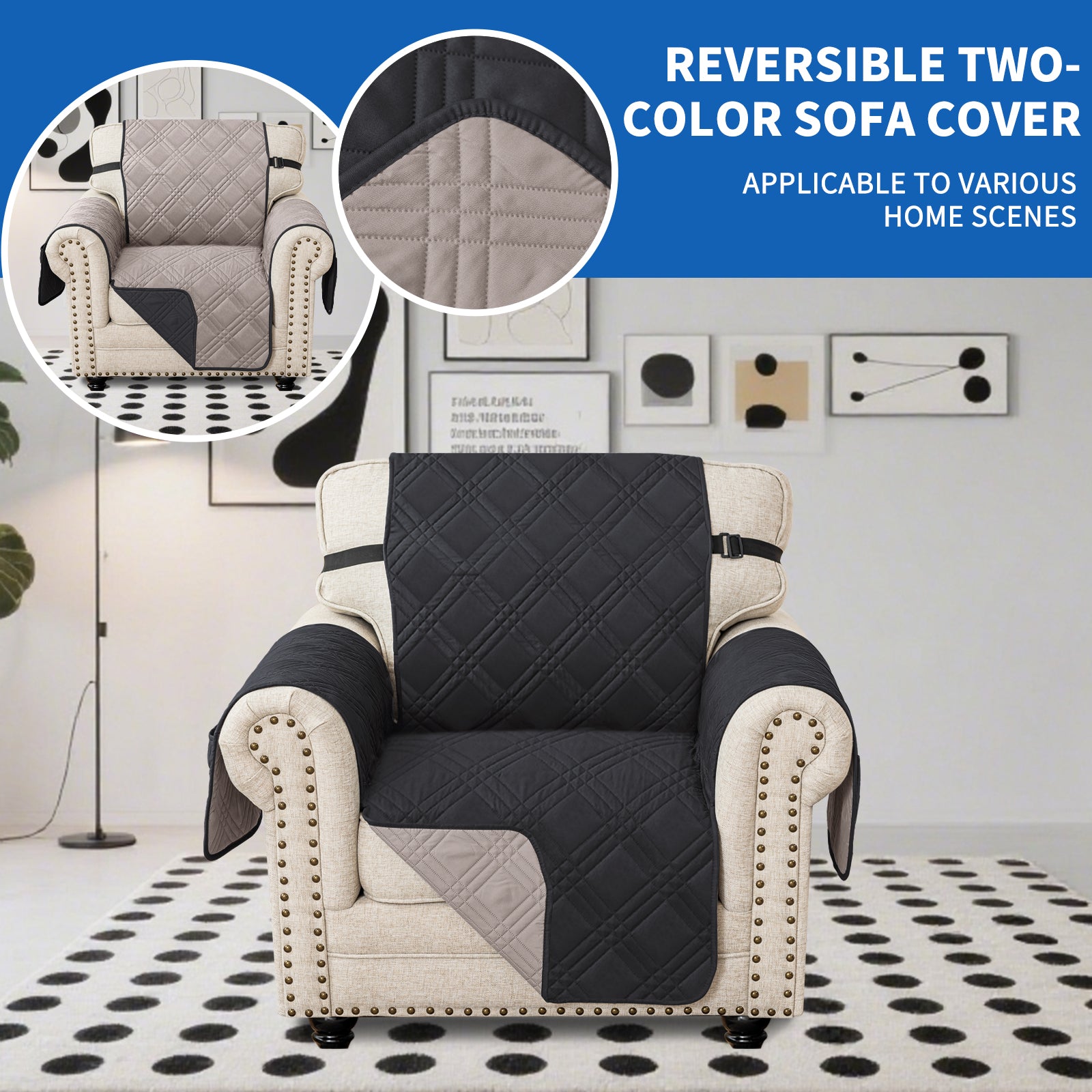 Ystyle Reversible 4 Seater Sofa Cover with Armrests Anti-Slip-YSTYLE