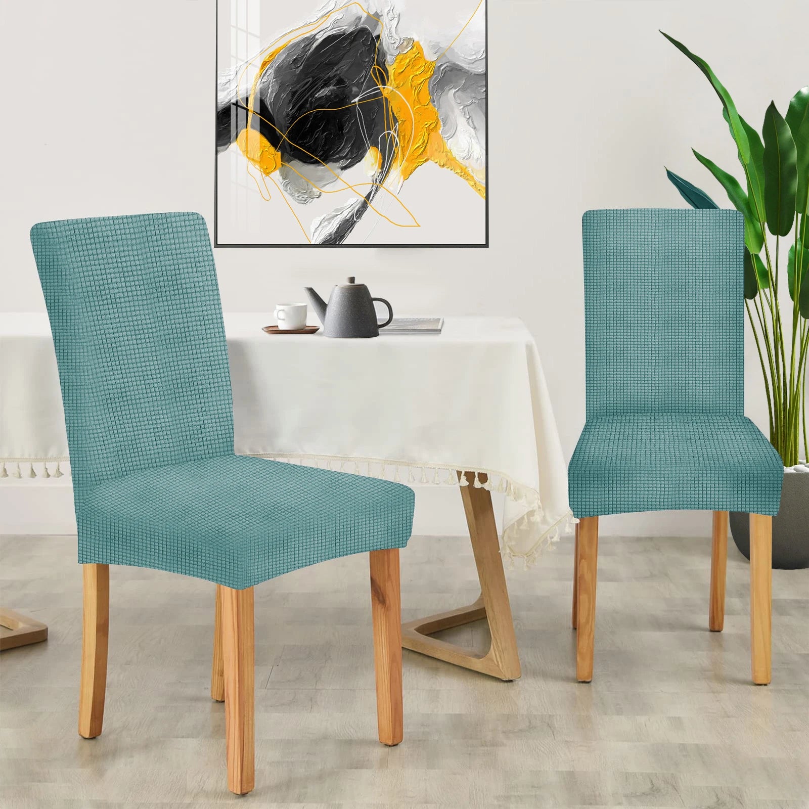 YSTYLE Chair Covers with Backrest 6 pcs – Stretch Fit, Wrinkle-Free, Pet-Friendly, Universal Size, Modern Look-Brushed Plaid